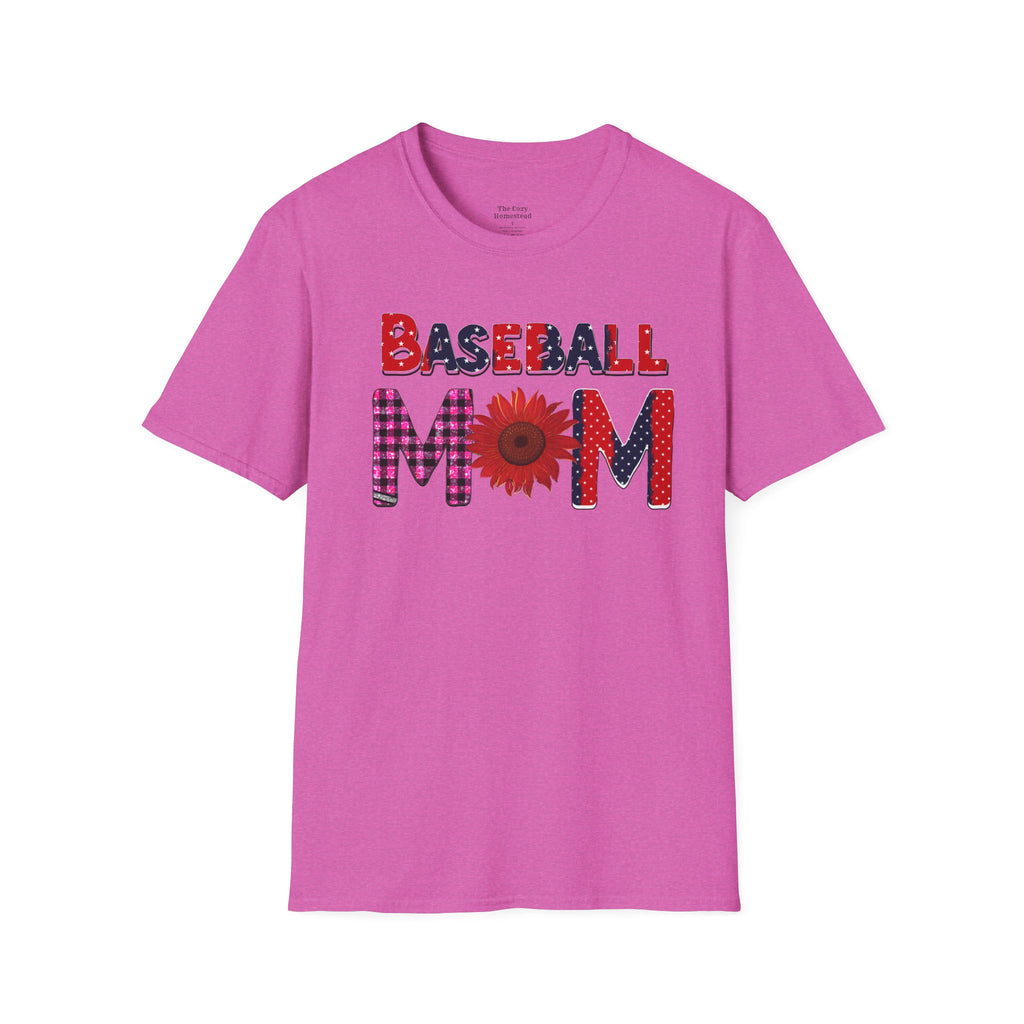 Baseball Mom T-Shirt — Floral Sunflower & Plaid Lettering