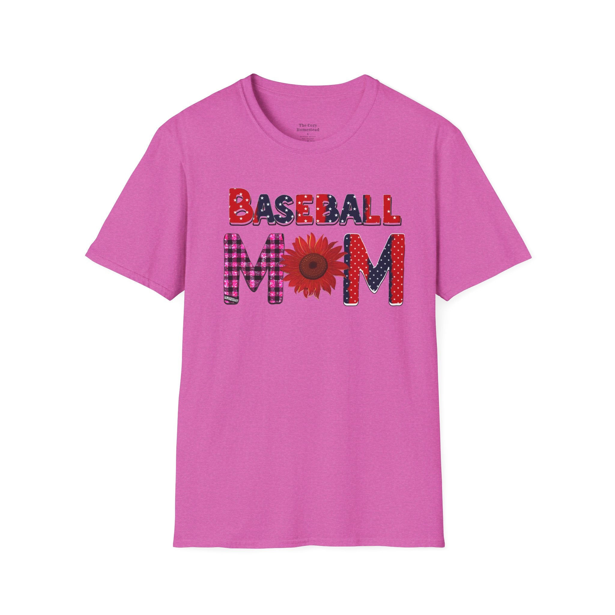 Baseball Mom T-Shirt — Floral Sunflower & Plaid Lettering