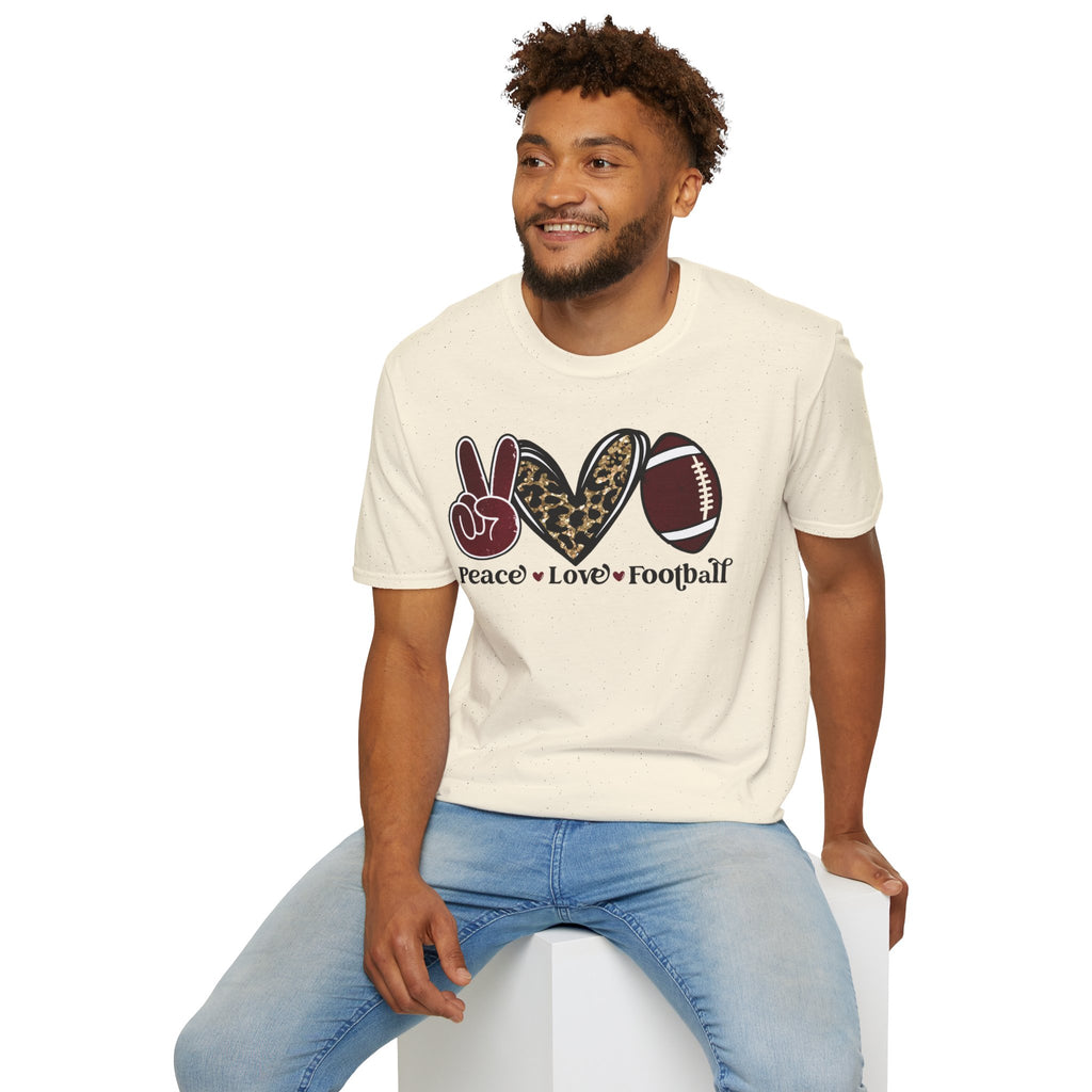 Peace Love Football T-Shirt — Leopard Accent Football Fan Tee