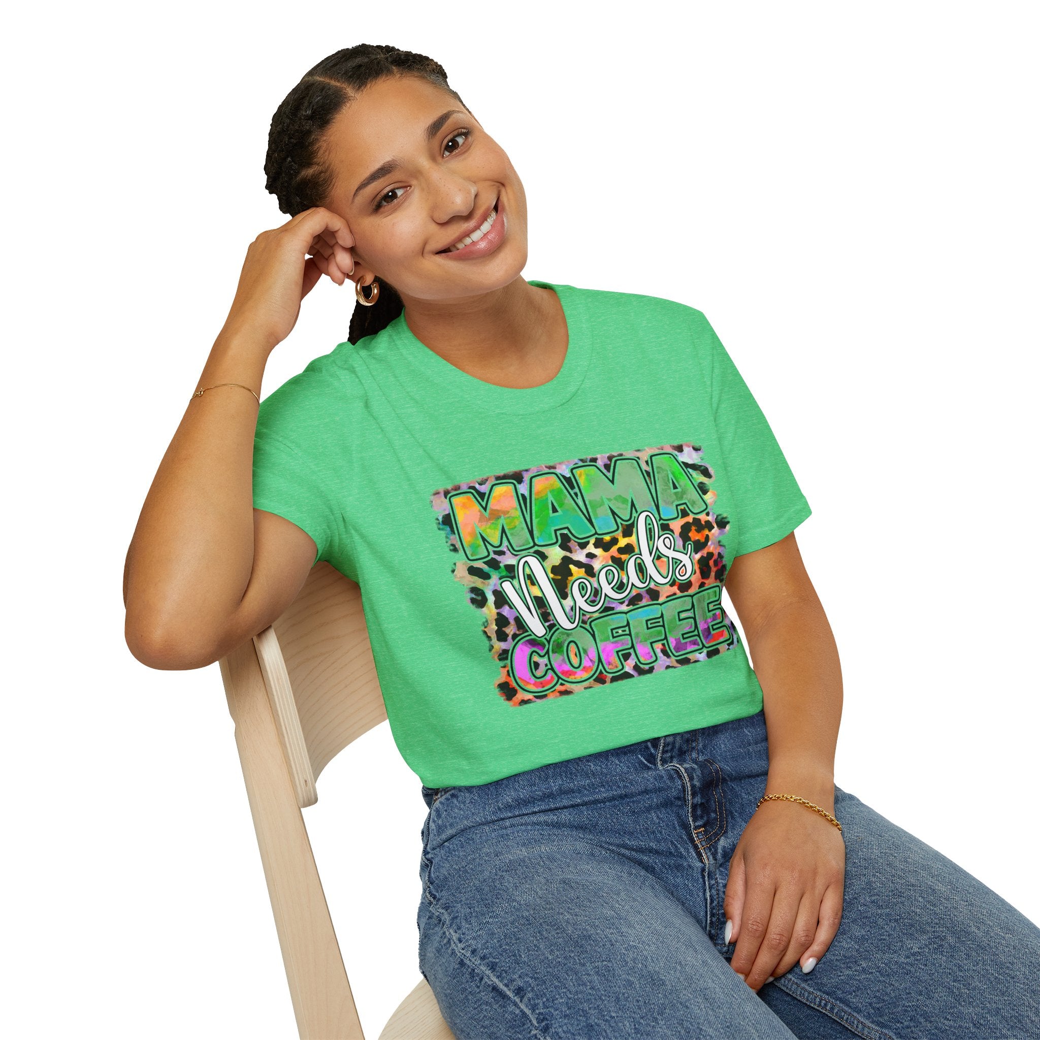 Mama Needs Coffee T-Shirt — Colorful Leopard Print Mom Coffee Tee