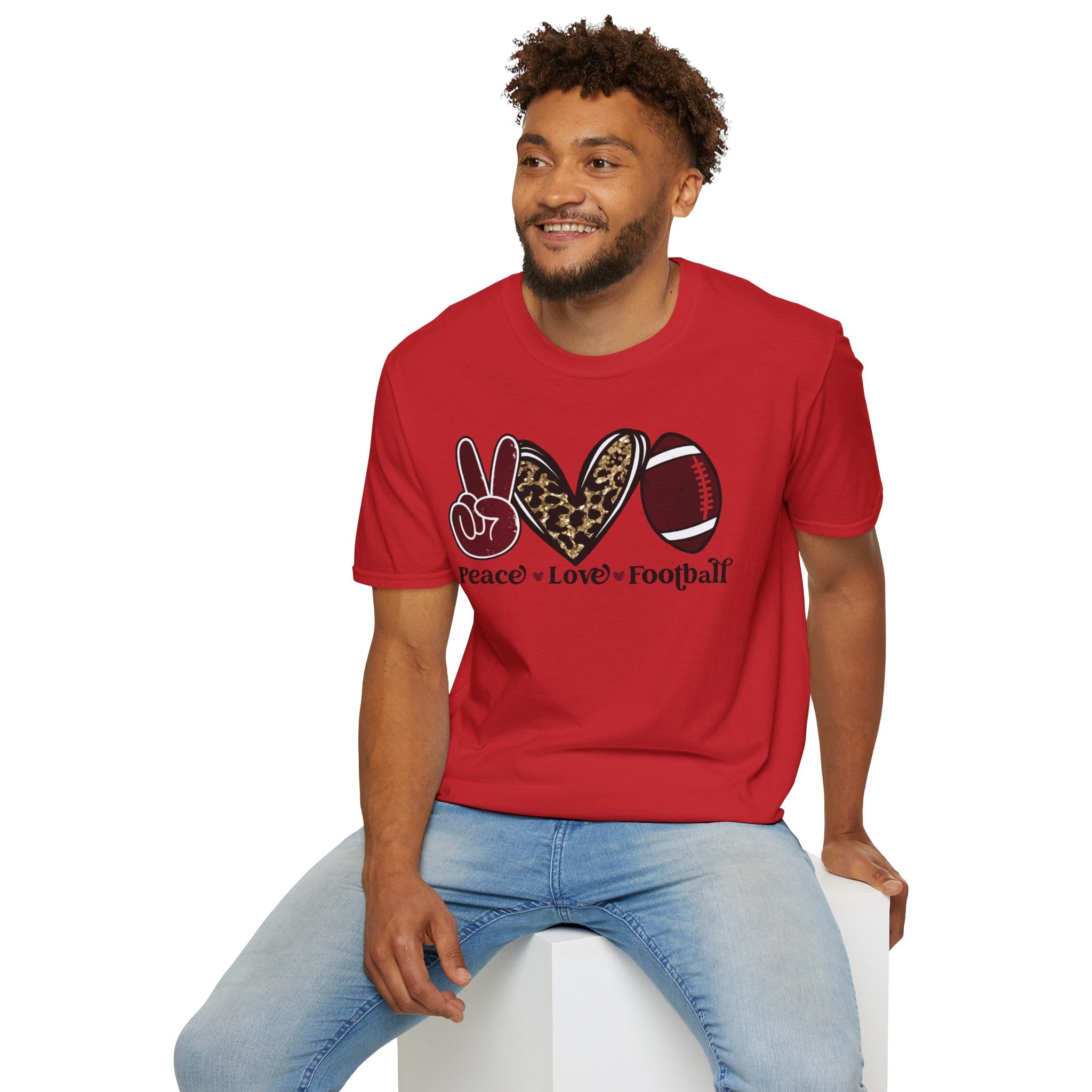 Peace Love Football T-Shirt — Leopard Accent Football Fan Tee