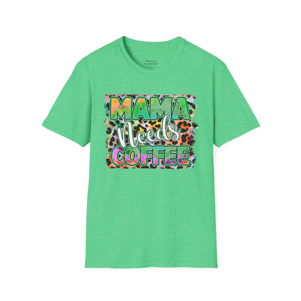 Mama Needs Coffee T-Shirt — Colorful Leopard Print Mom Coffee Tee
