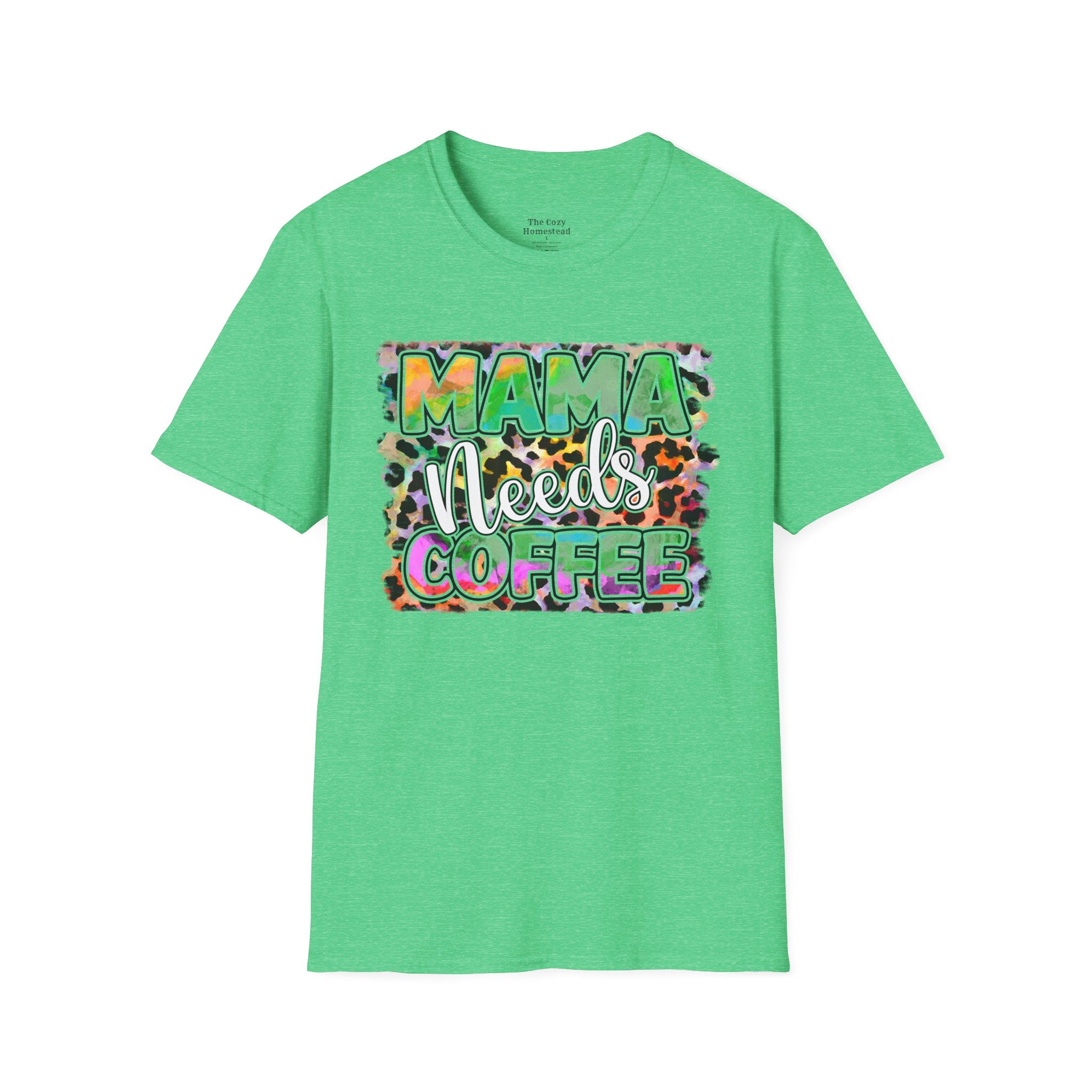 Mama Needs Coffee T-Shirt — Colorful Leopard Print Mom Coffee Tee