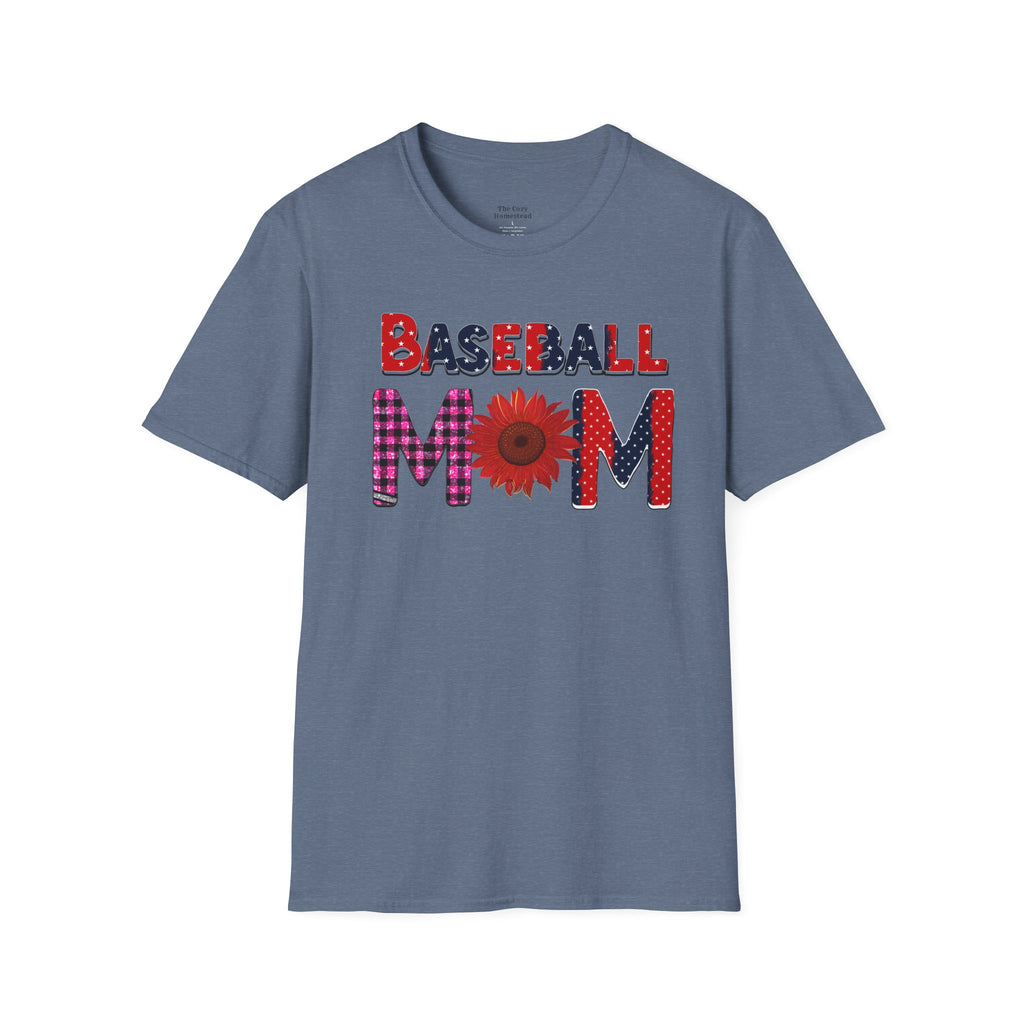 Baseball Mom T-Shirt — Floral Sunflower & Plaid Lettering