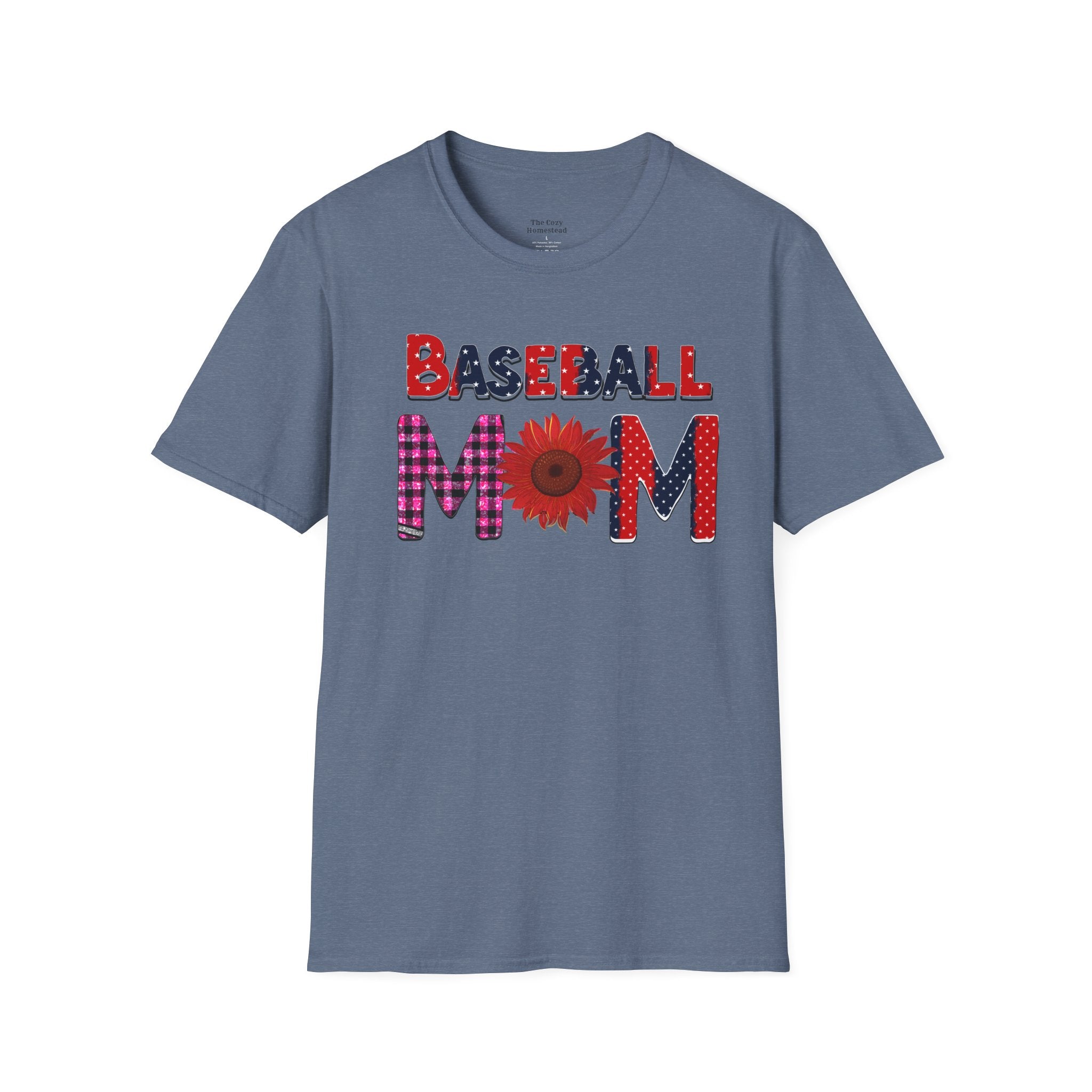Baseball Mom T-Shirt — Floral Sunflower & Plaid Lettering