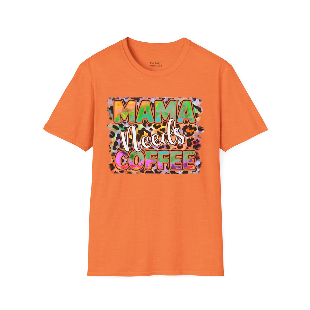 Mama Needs Coffee T-Shirt — Colorful Leopard Print Mom Coffee Tee