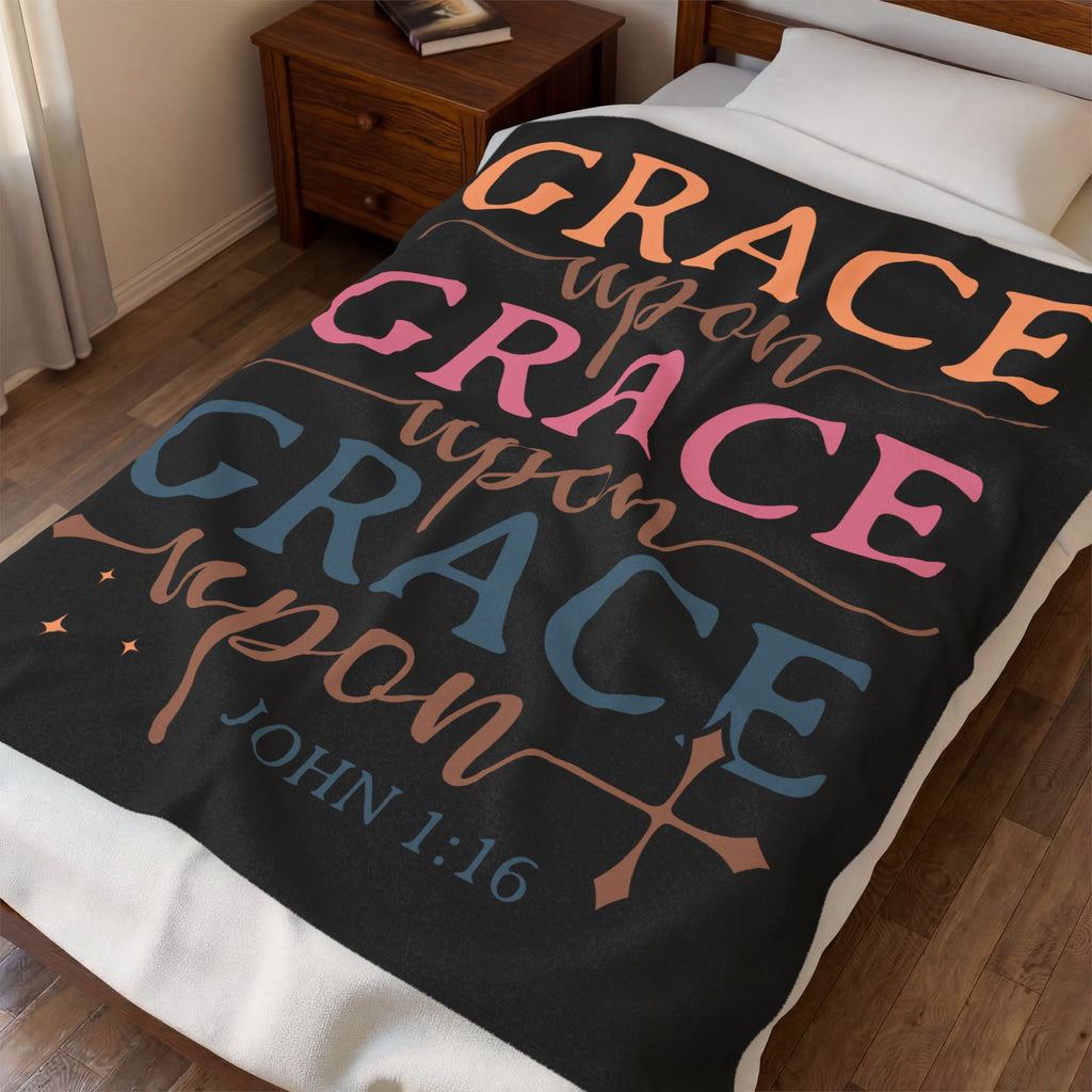 Velveteen Blanket — "Grace Upon Grace" Christian Throw (John 1:16)