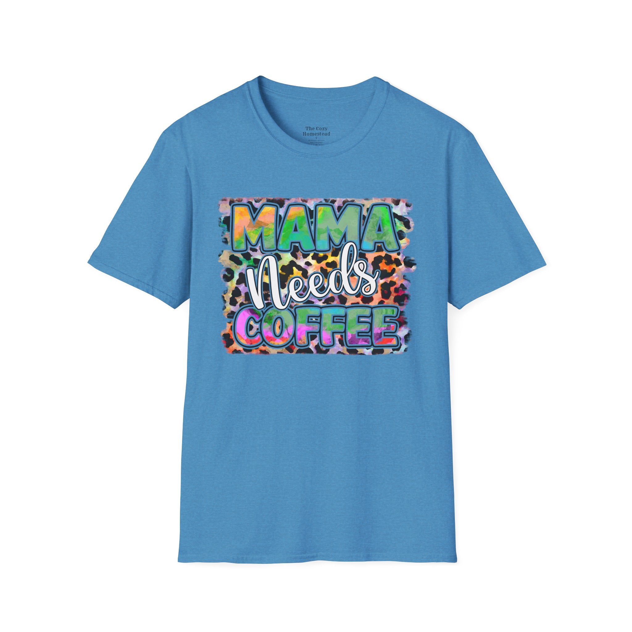 Mama Needs Coffee T-Shirt — Colorful Leopard Print Mom Coffee Tee