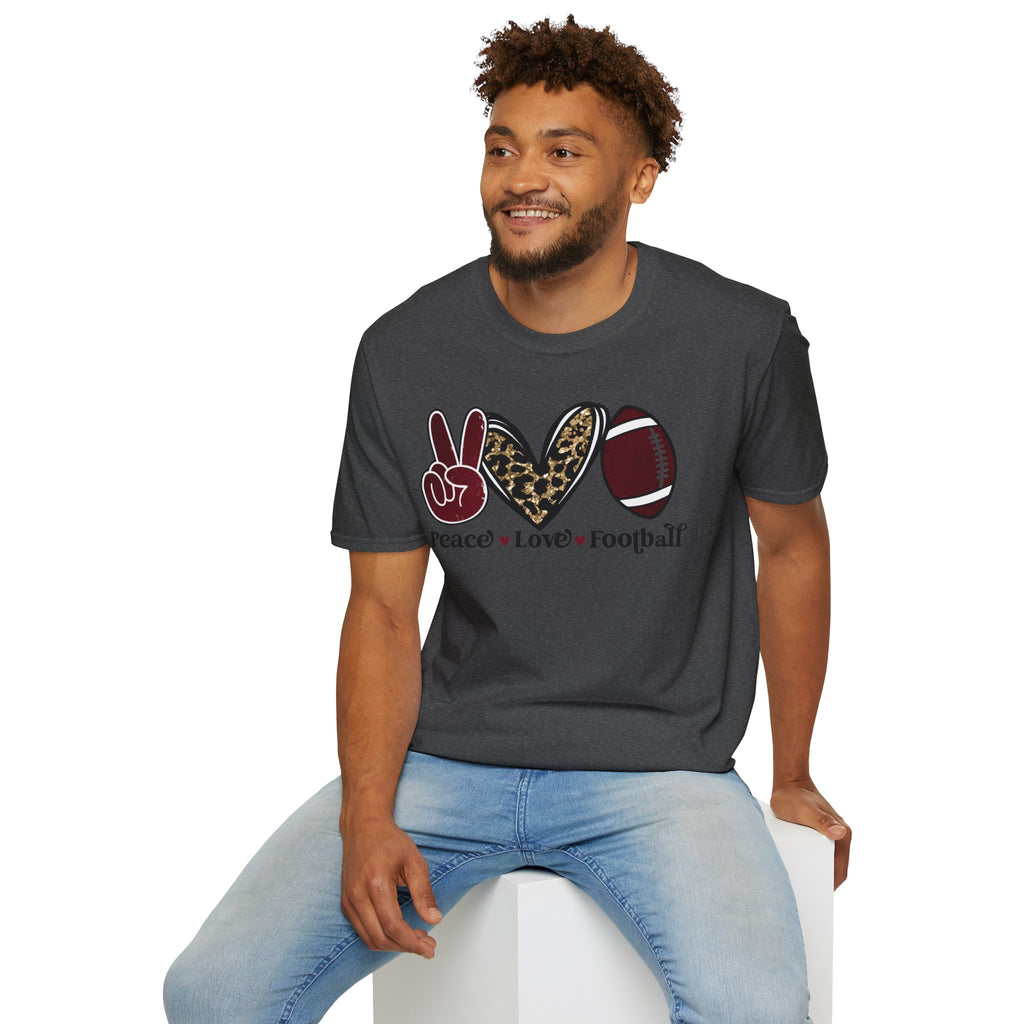 Peace Love Football T-Shirt — Leopard Accent Football Fan Tee