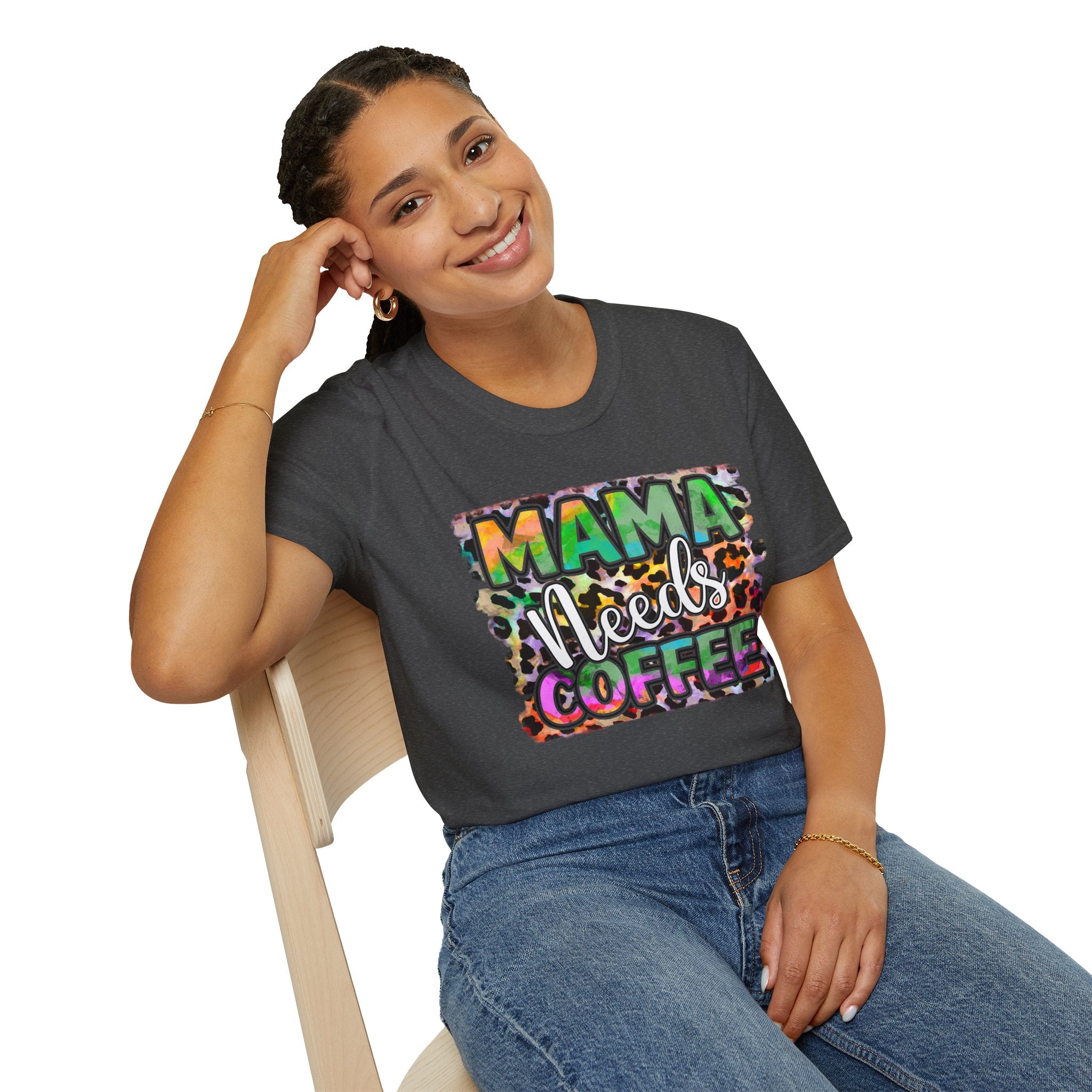 Mama Needs Coffee T-Shirt — Colorful Leopard Print Mom Coffee Tee