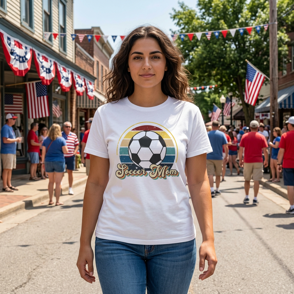 Retro Rainbow Soccer Ball Tee for Moms