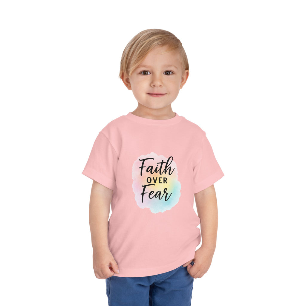 Faith Over Fear Toddler Tee — Pastel Watercolor Inspirational Kids Shirt