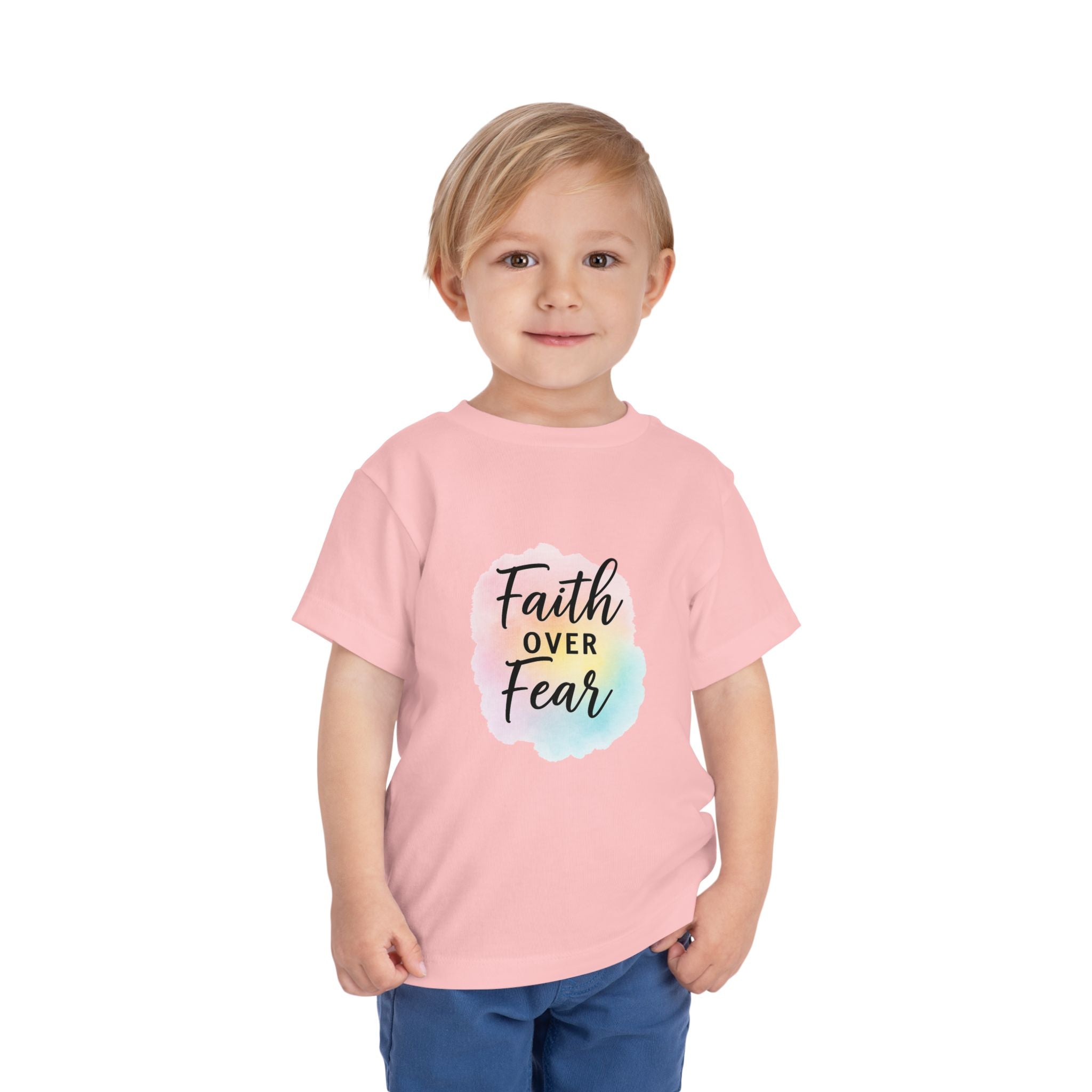 Faith Over Fear Toddler Tee — Pastel Watercolor Inspirational Kids Shirt