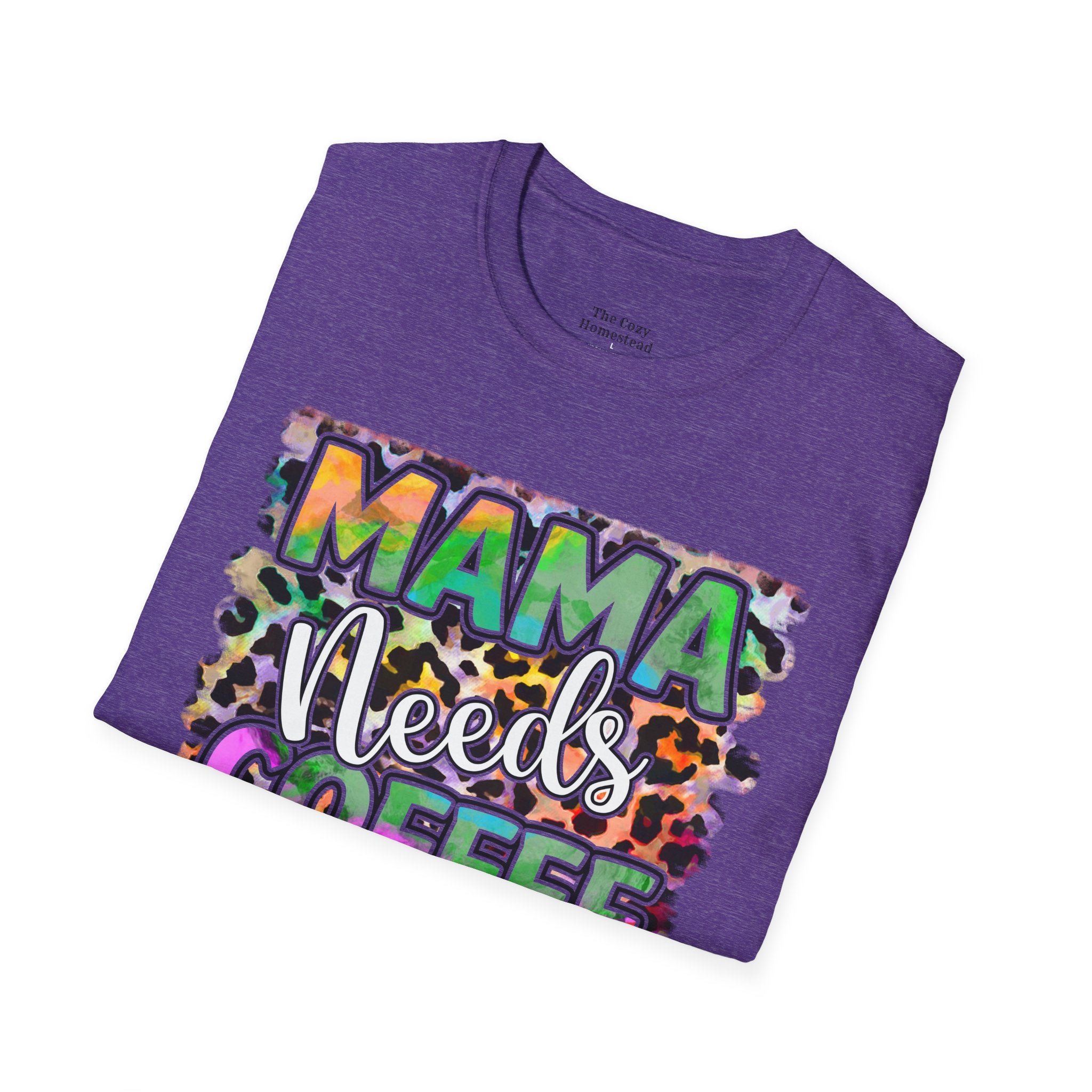 Mama Needs Coffee T-Shirt — Colorful Leopard Print Mom Coffee Tee
