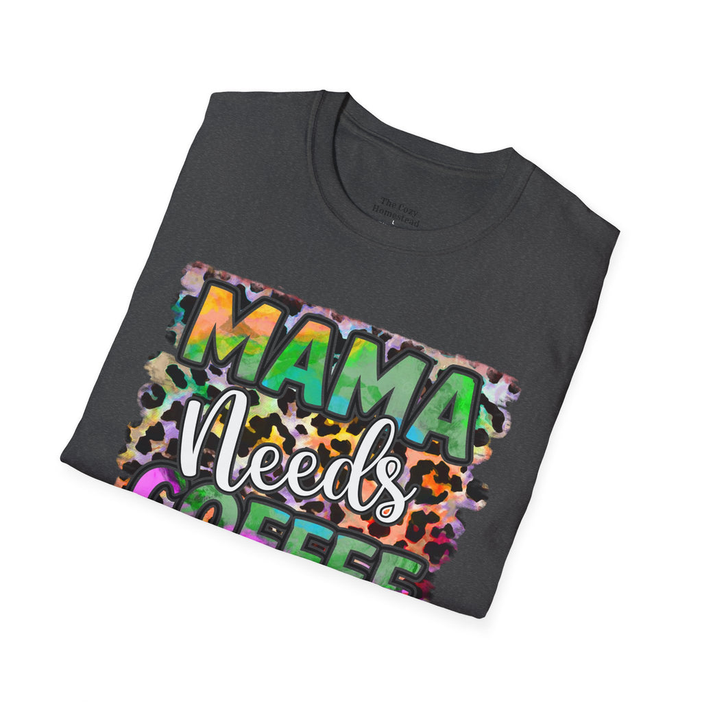 Mama Needs Coffee T-Shirt — Colorful Leopard Print Mom Coffee Tee