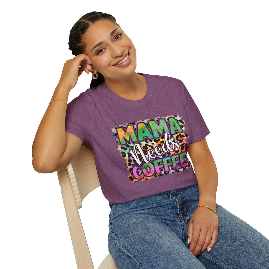 Mama Needs Coffee T-Shirt — Colorful Leopard Print Mom Coffee Tee