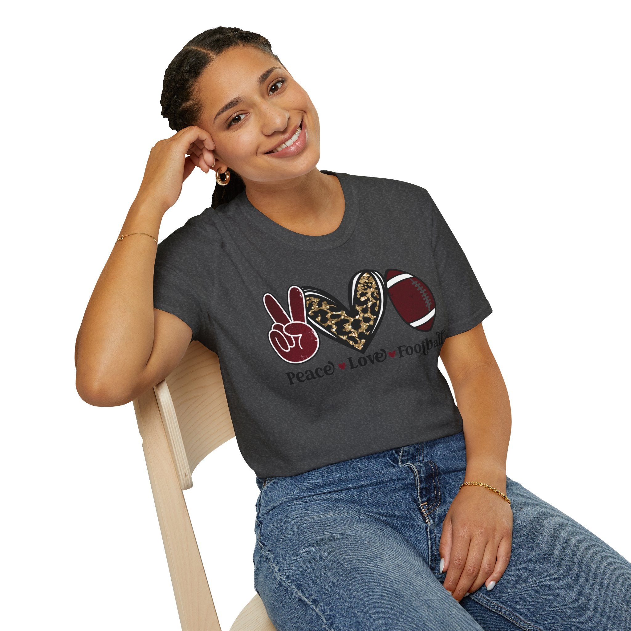 Peace Love Football T-Shirt — Leopard Accent Football Fan Tee