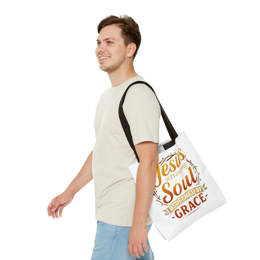 Canvas Tote Bag — "Jesus Saved My Soul, Redeemed by Grace"