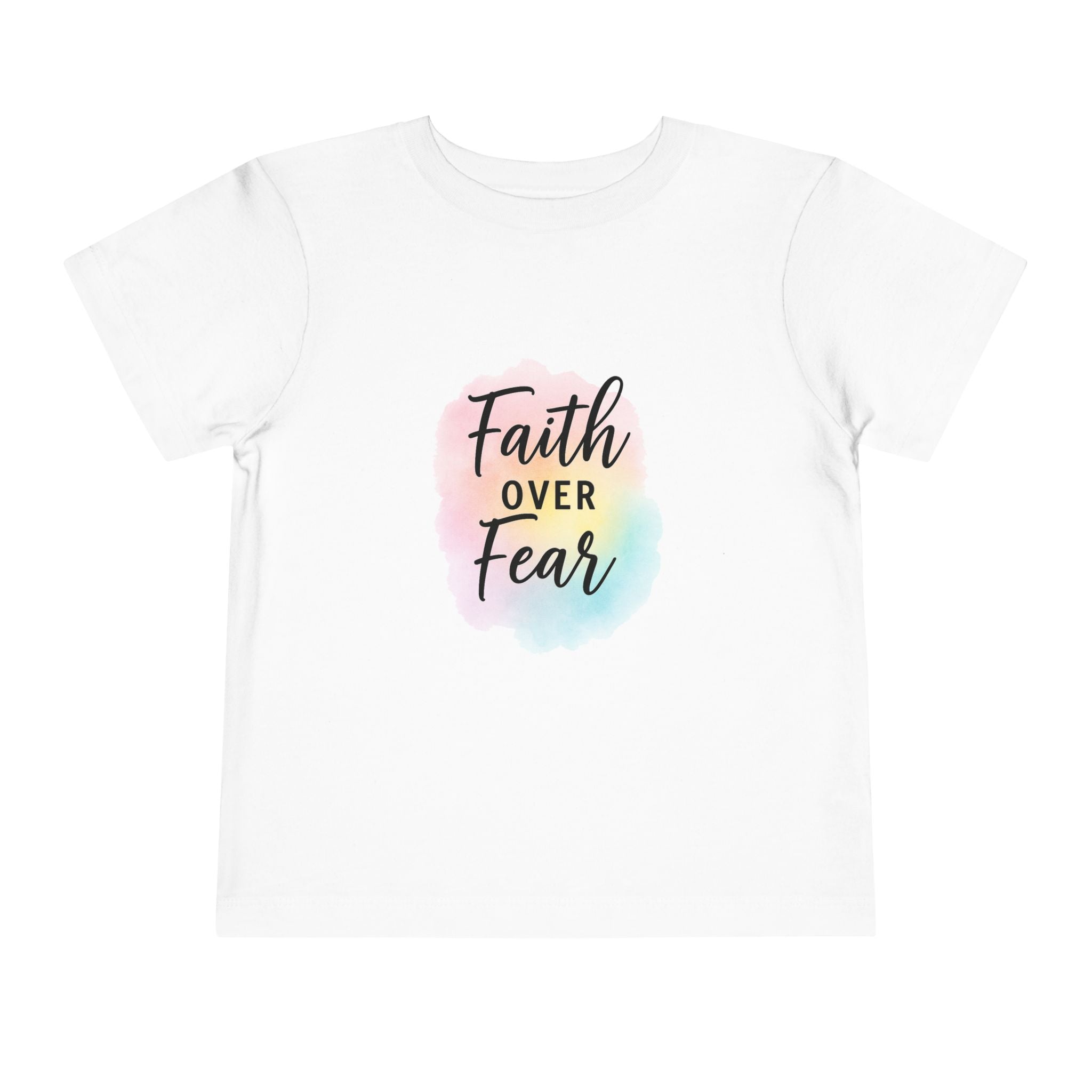 Faith Over Fear Toddler Tee — Pastel Watercolor Inspirational Kids Shirt