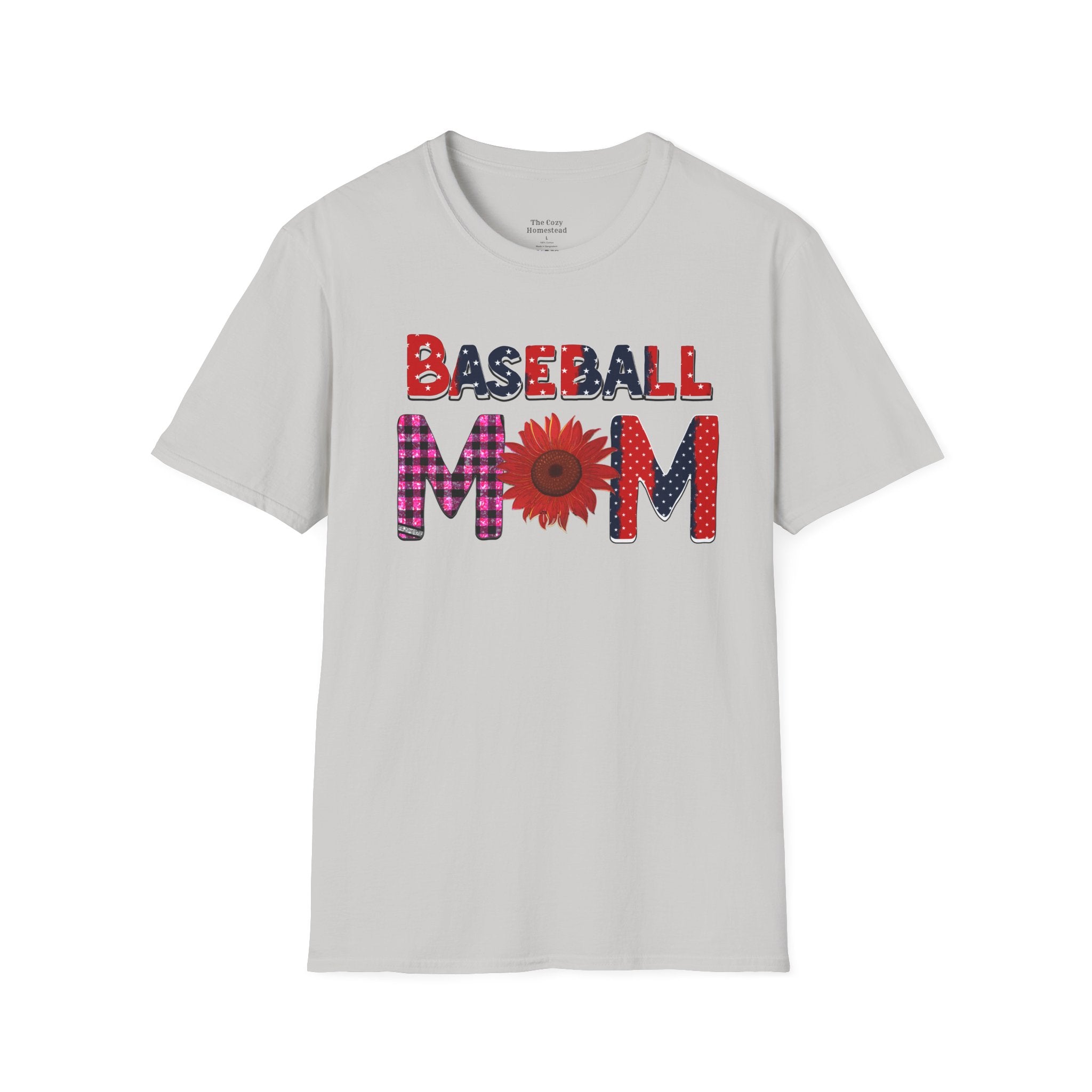 Baseball Mom T-Shirt — Floral Sunflower & Plaid Lettering