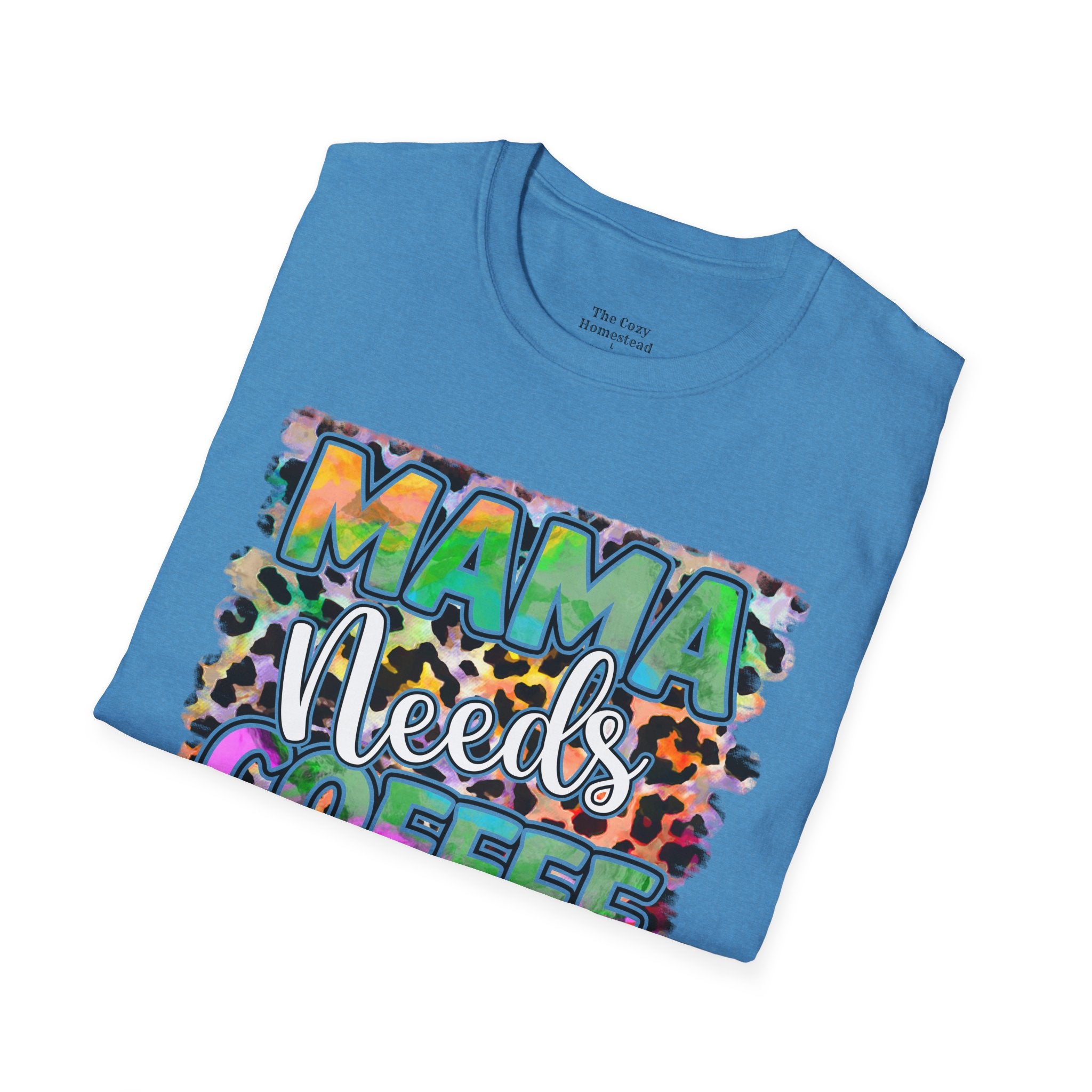 Mama Needs Coffee T-Shirt — Colorful Leopard Print Mom Coffee Tee