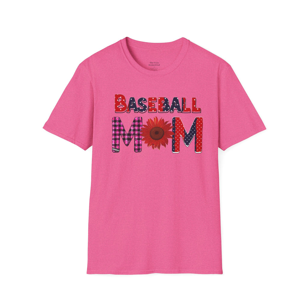 Baseball Mom T-Shirt — Floral Sunflower & Plaid Lettering