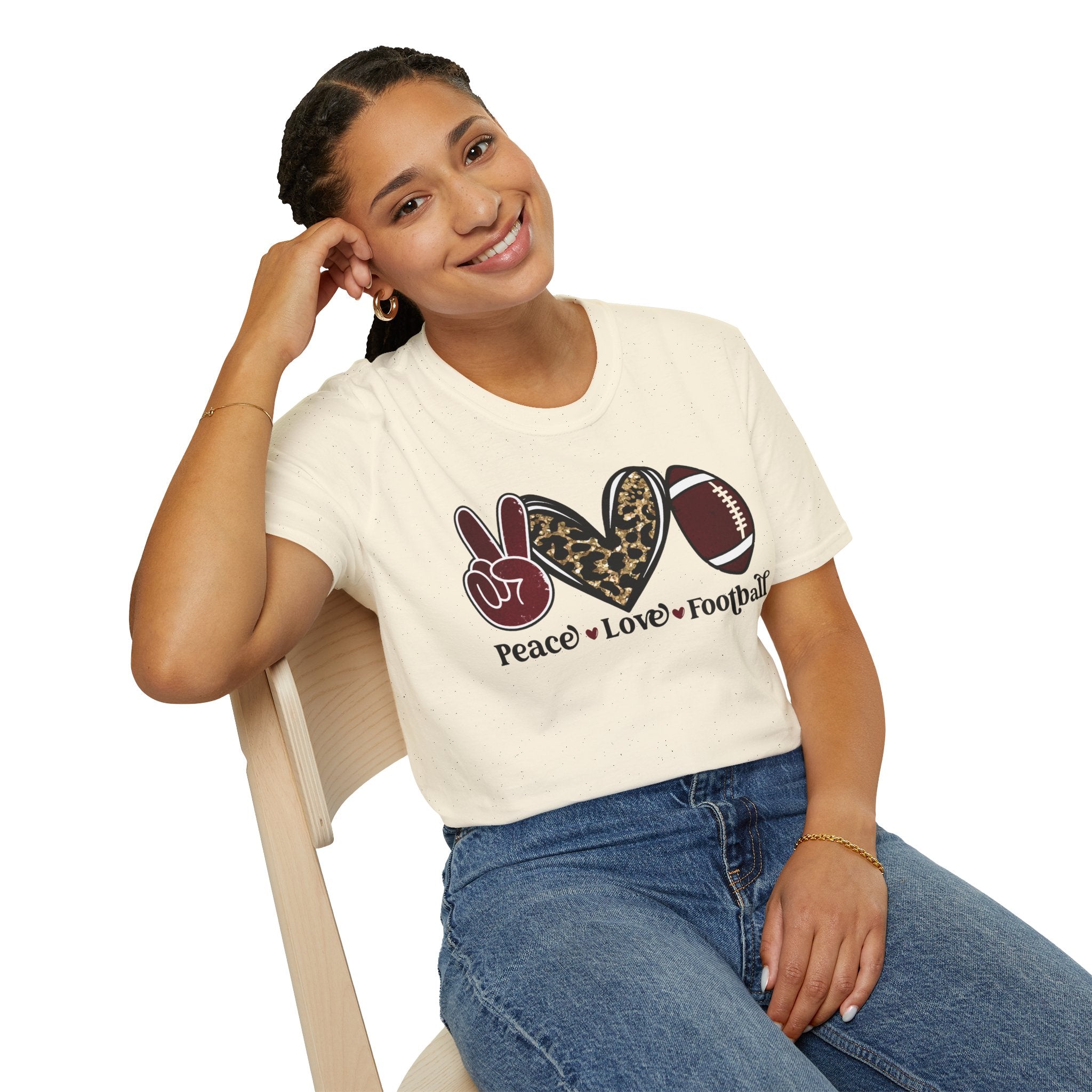 Peace Love Football T-Shirt — Leopard Accent Football Fan Tee