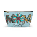 Mom Life Accessory Pouch — Floral Turquoise T‑Bottom Makeup Bag