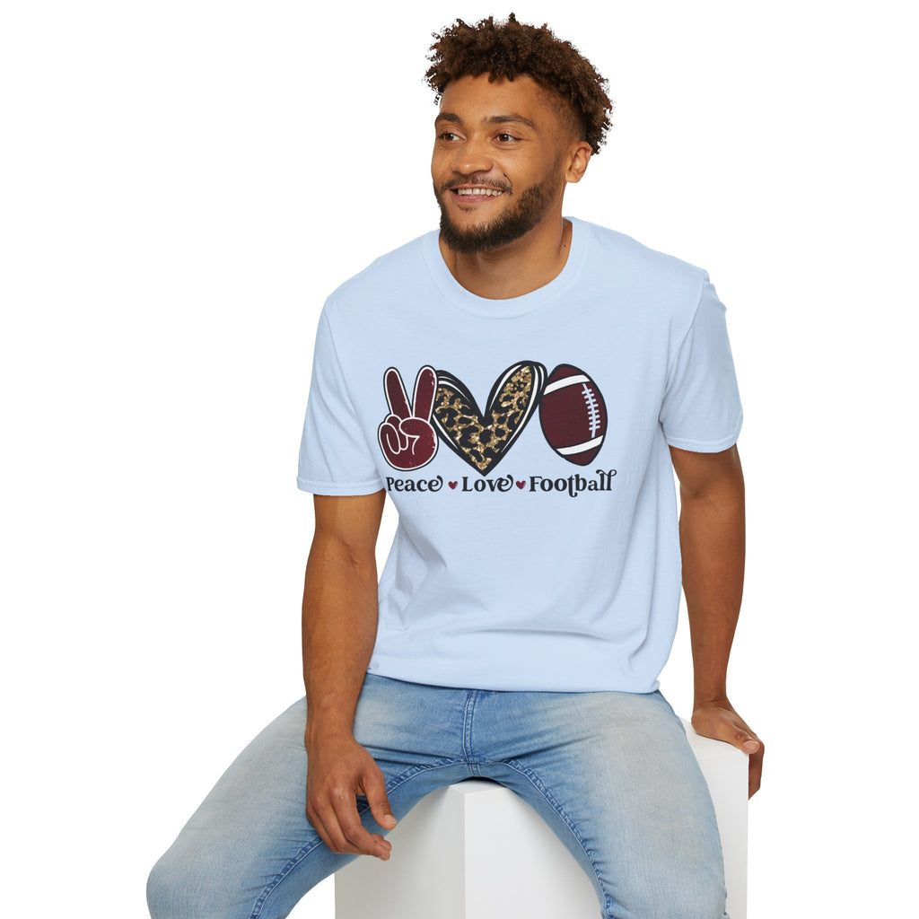 Peace Love Football T-Shirt — Leopard Accent Football Fan Tee