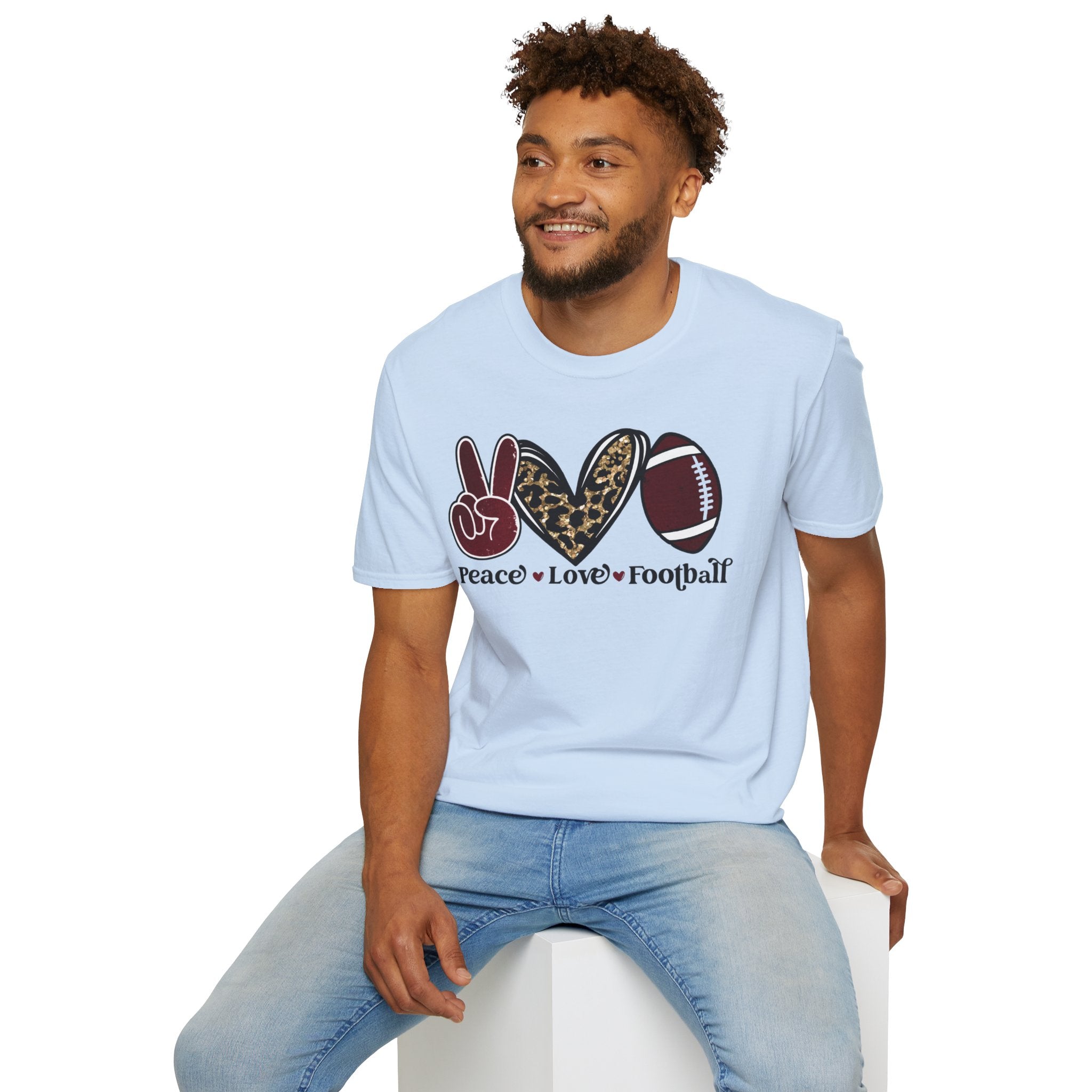 Peace Love Football T-Shirt — Leopard Accent Football Fan Tee