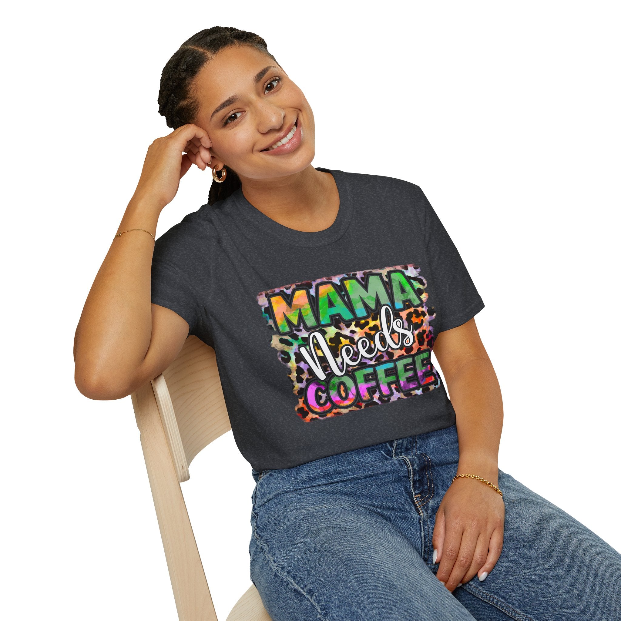 Mama Needs Coffee T-Shirt — Colorful Leopard Print Mom Coffee Tee