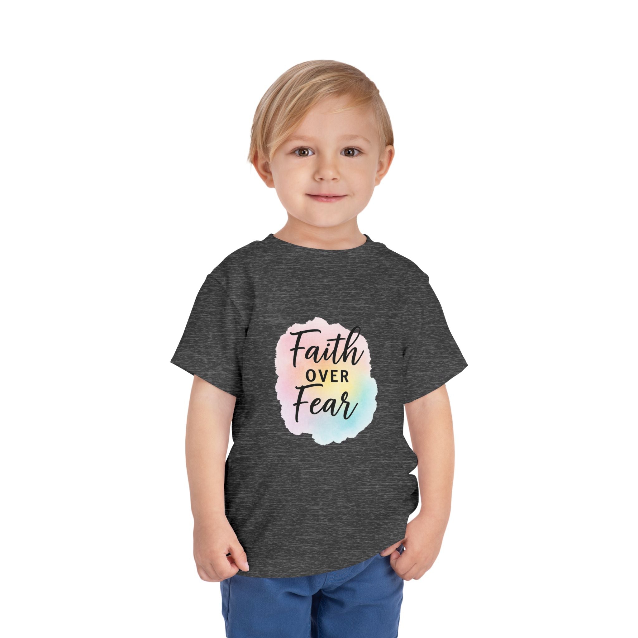 Faith Over Fear Toddler Tee — Pastel Watercolor Inspirational Kids Shirt