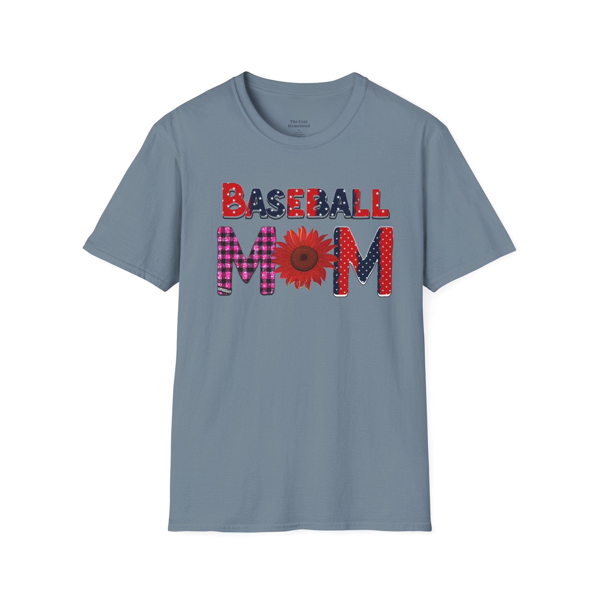 Baseball Mom T-Shirt — Floral Sunflower & Plaid Lettering