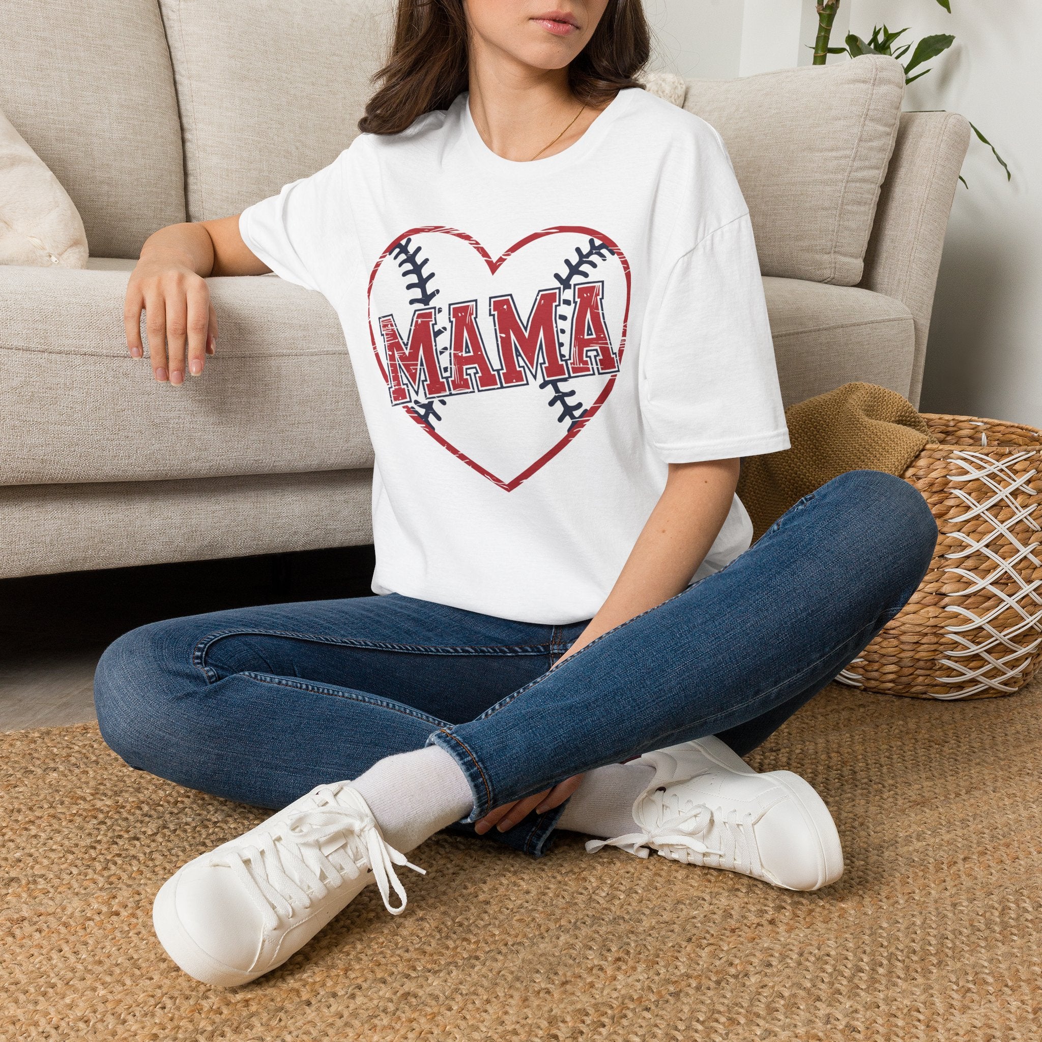 Mama Baseball T-Shirt — Heart Baseball Mom Tee