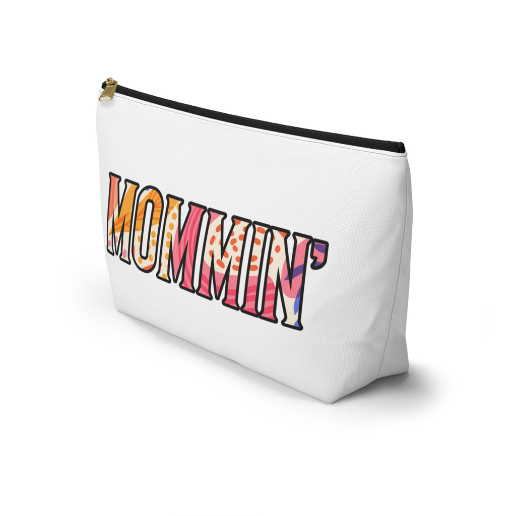 Mommin' Accessory Pouch — Floral Pattern T‑Bottom Makeup Bag