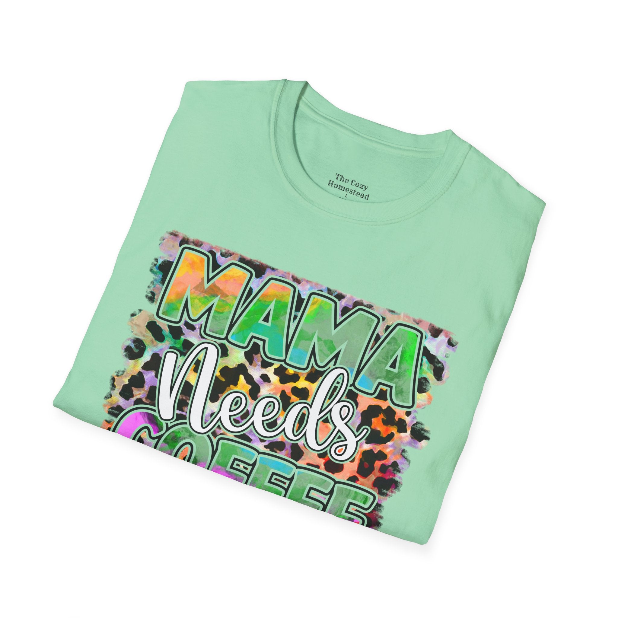 Mama Needs Coffee T-Shirt — Colorful Leopard Print Mom Coffee Tee