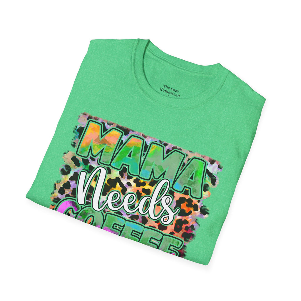 Mama Needs Coffee T-Shirt — Colorful Leopard Print Mom Coffee Tee