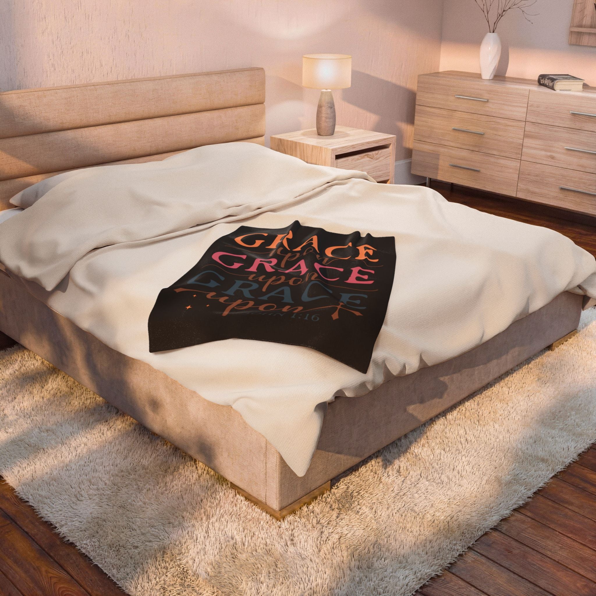 Velveteen Blanket — "Grace Upon Grace" Christian Throw (John 1:16)