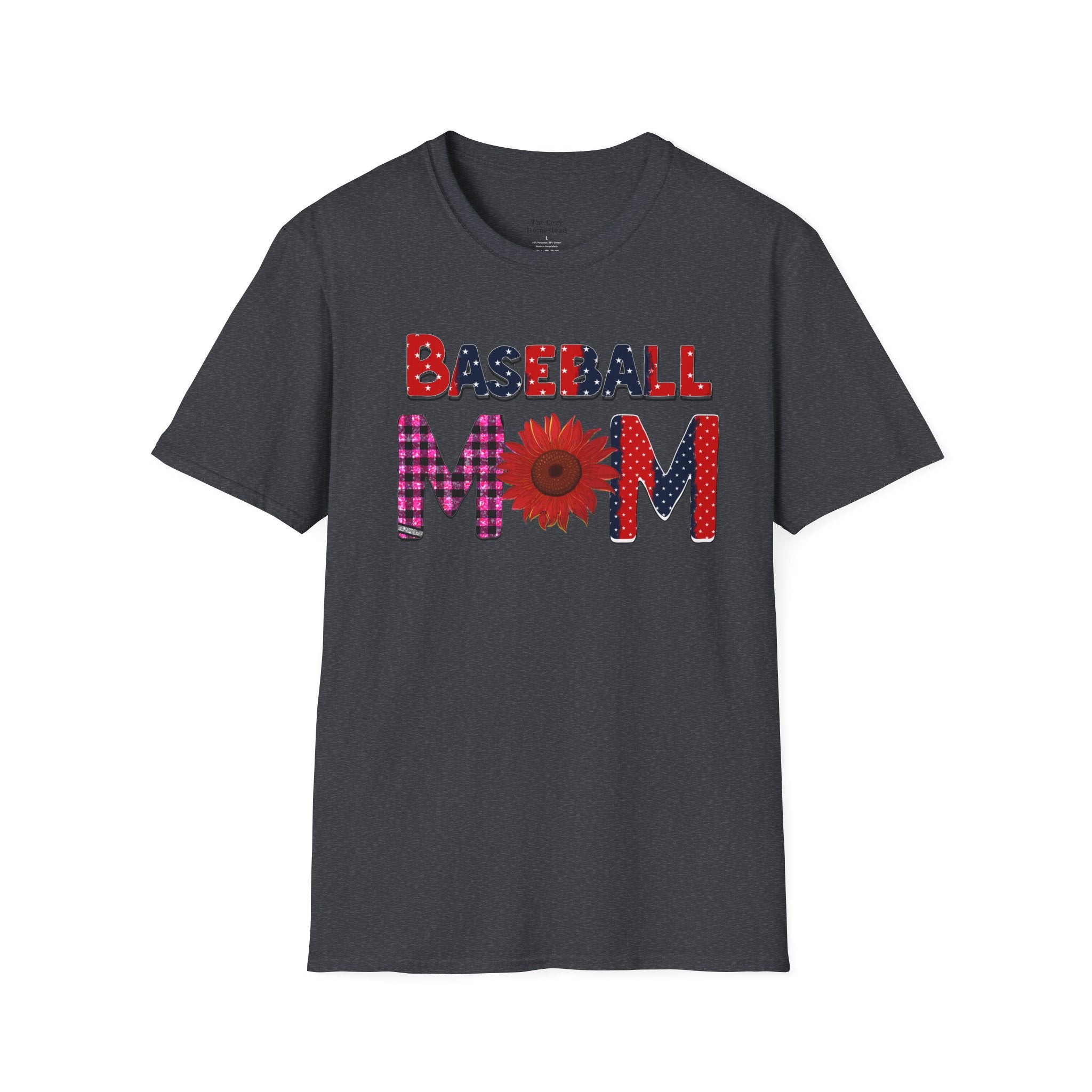 Baseball Mom T-Shirt — Floral Sunflower & Plaid Lettering