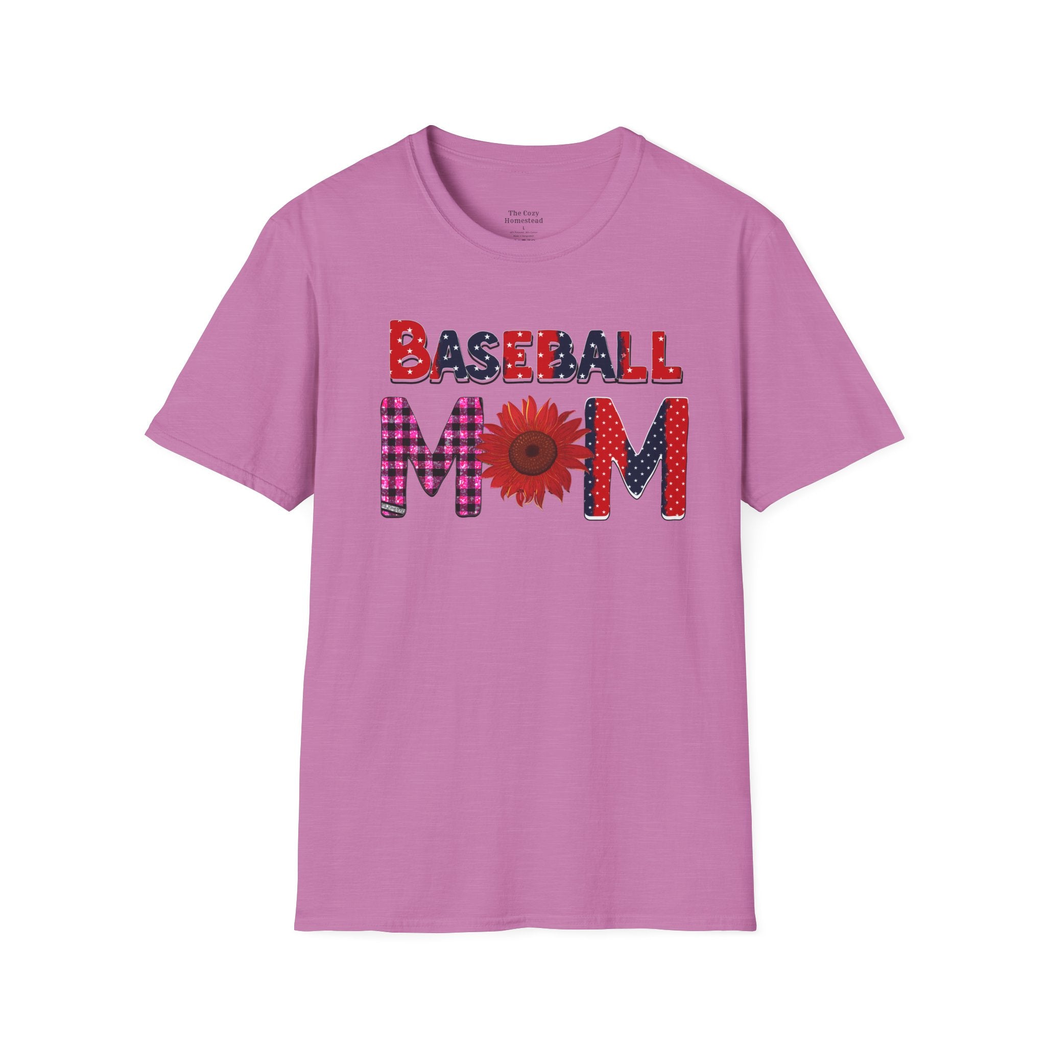 Baseball Mom T-Shirt — Floral Sunflower & Plaid Lettering