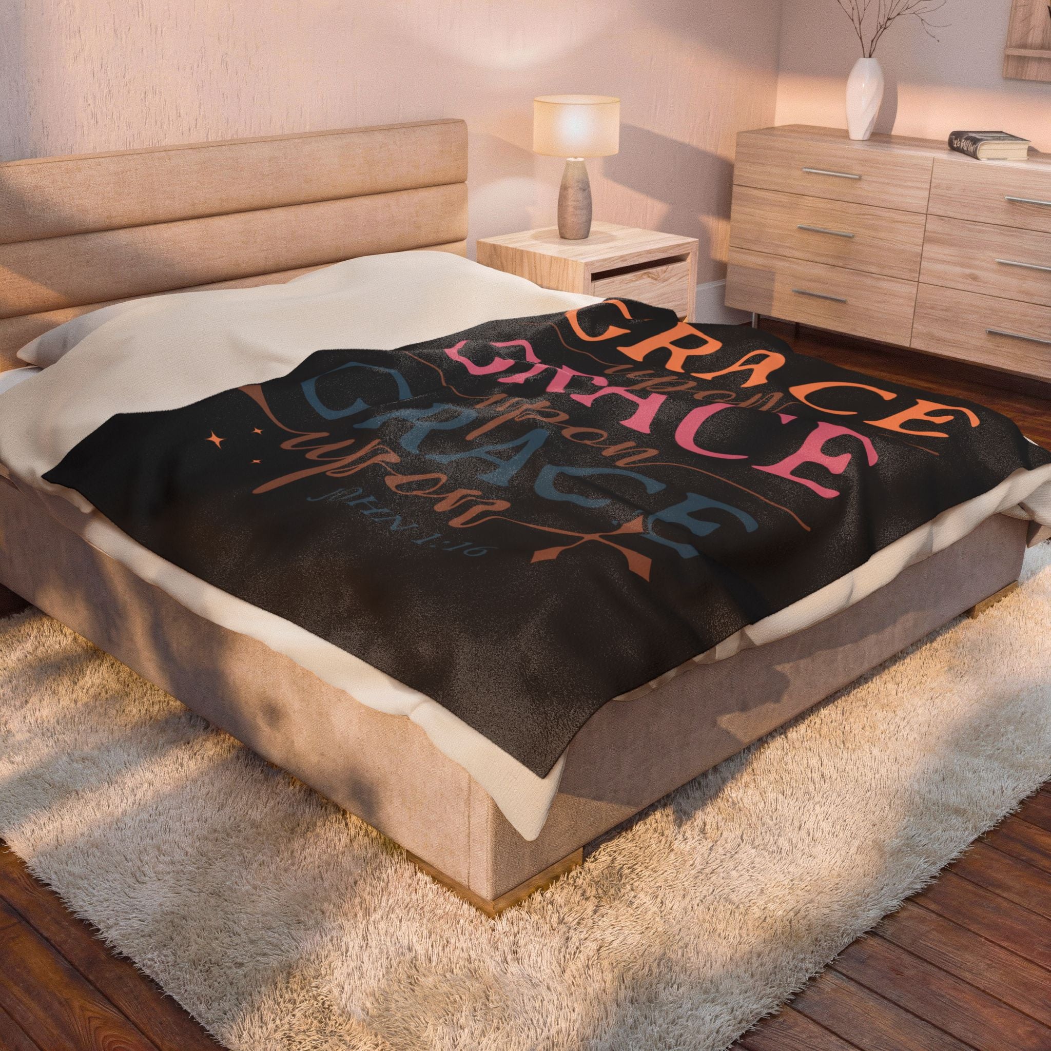 Velveteen Blanket — "Grace Upon Grace" Christian Throw (John 1:16)