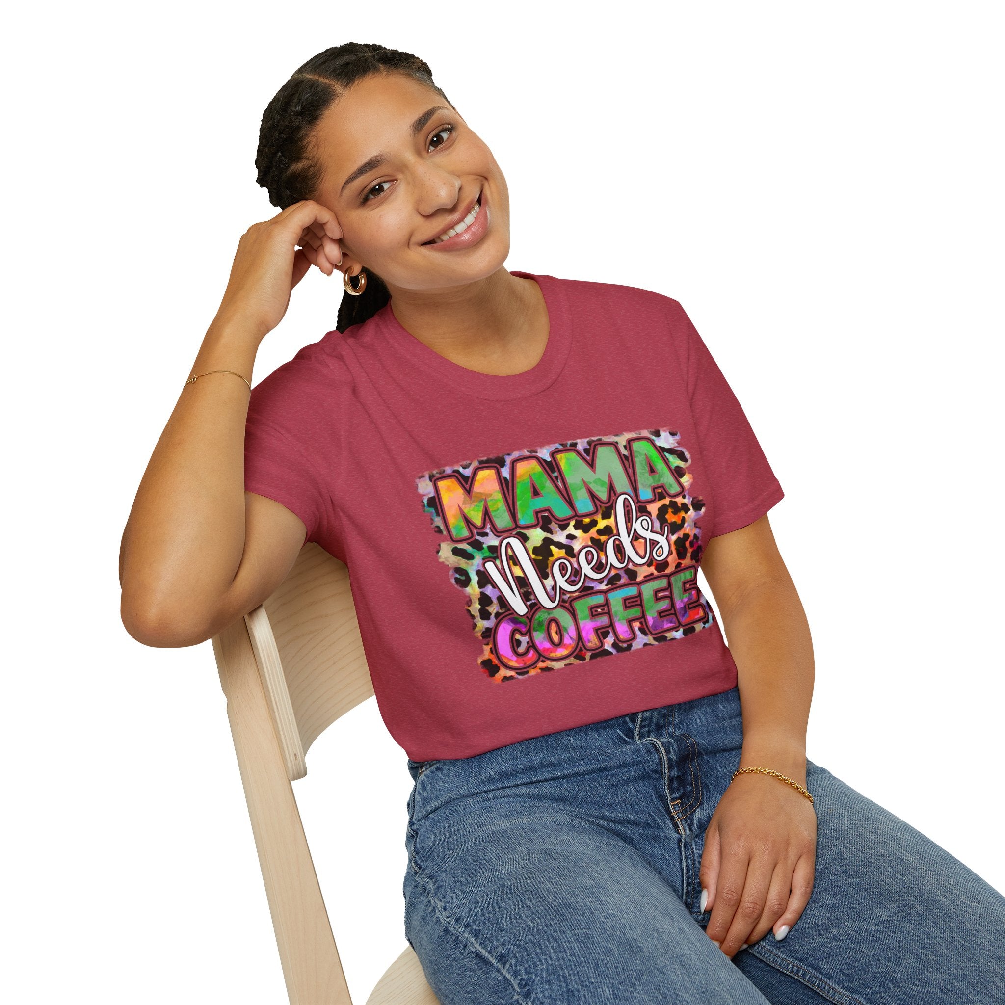 Mama Needs Coffee T-Shirt — Colorful Leopard Print Mom Coffee Tee