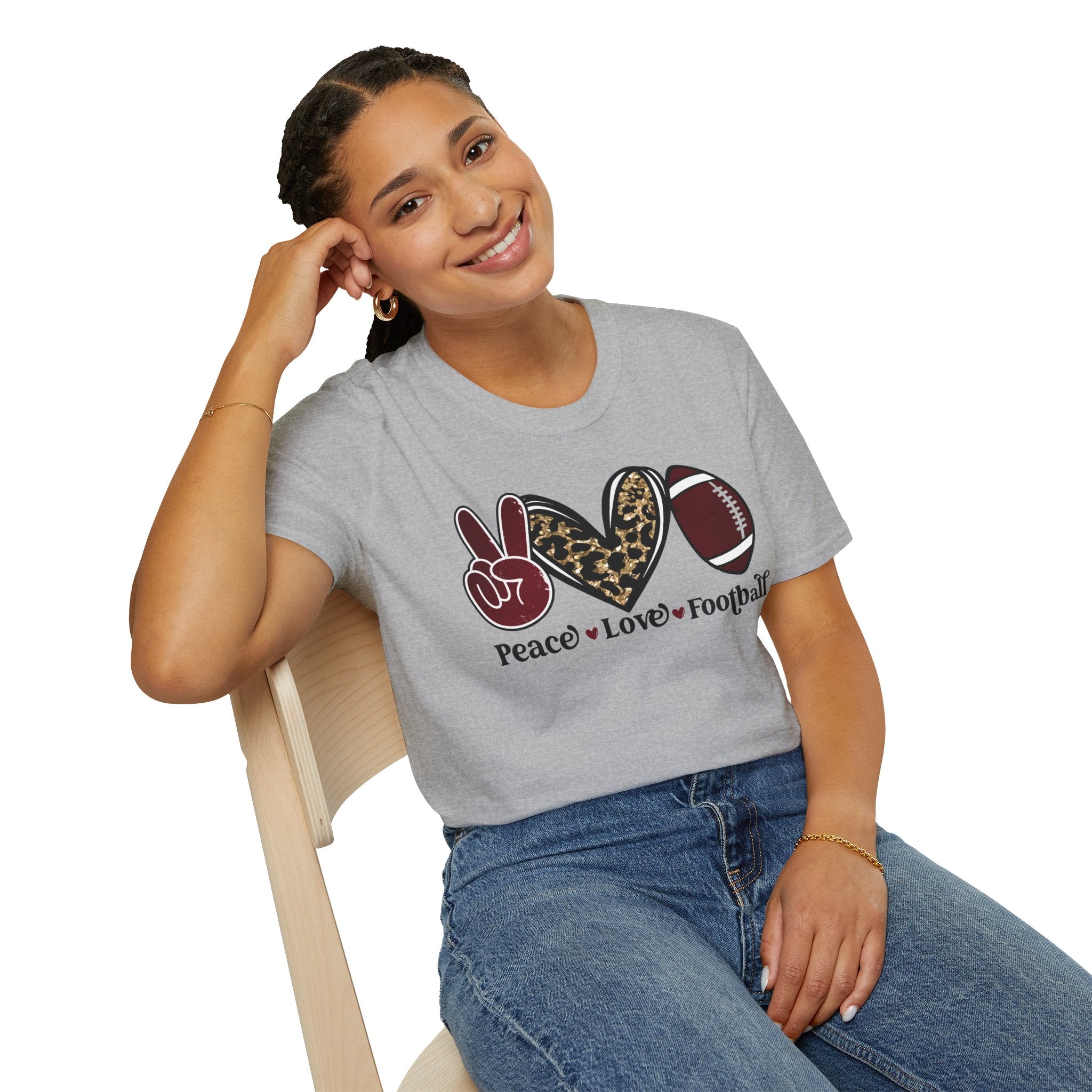 Peace Love Football T-Shirt — Leopard Accent Football Fan Tee