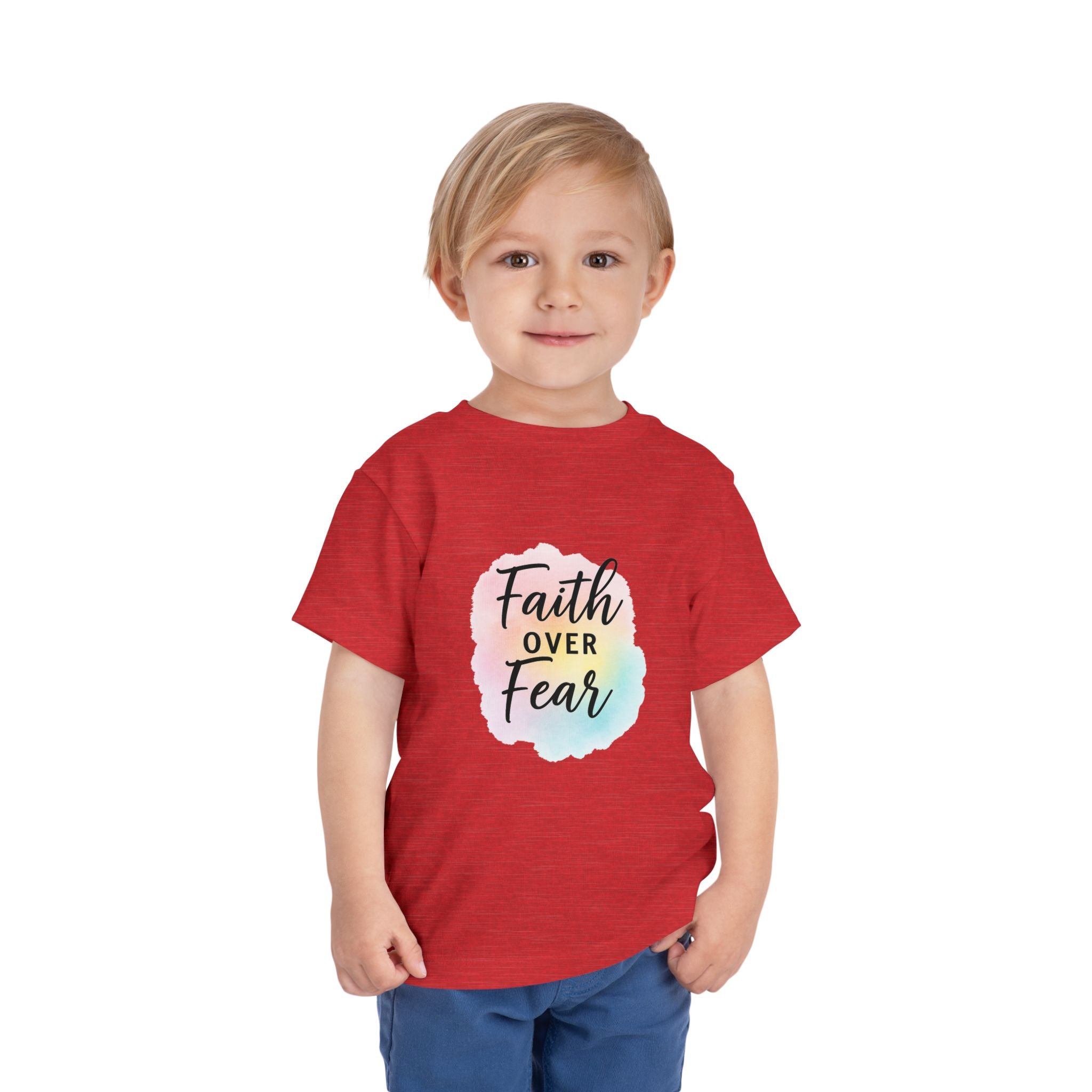 Faith Over Fear Toddler Tee — Pastel Watercolor Inspirational Kids Shirt