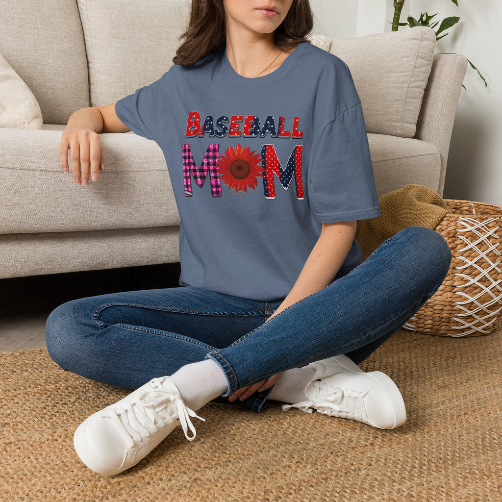 Baseball Mom T-Shirt — Floral Sunflower & Plaid Lettering