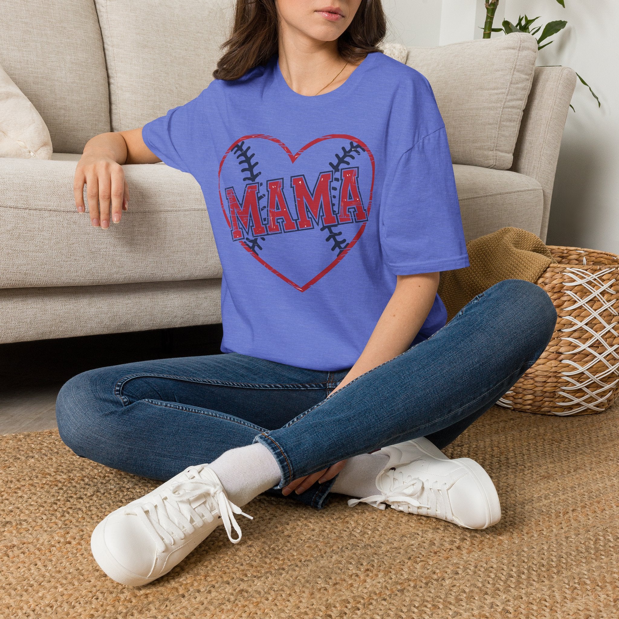 Mama Baseball T-Shirt — Heart Baseball Mom Tee