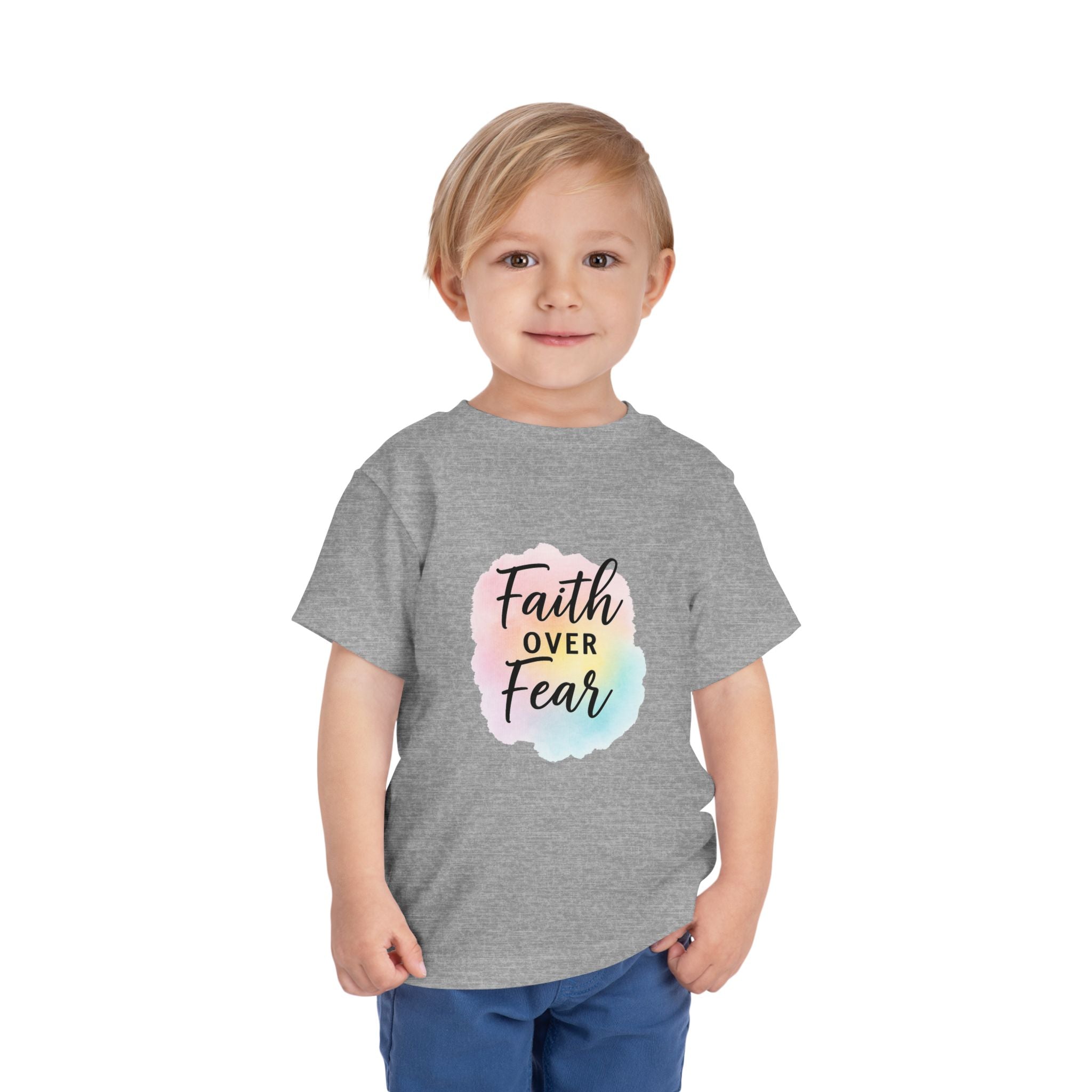 Faith Over Fear Toddler Tee — Pastel Watercolor Inspirational Kids Shirt
