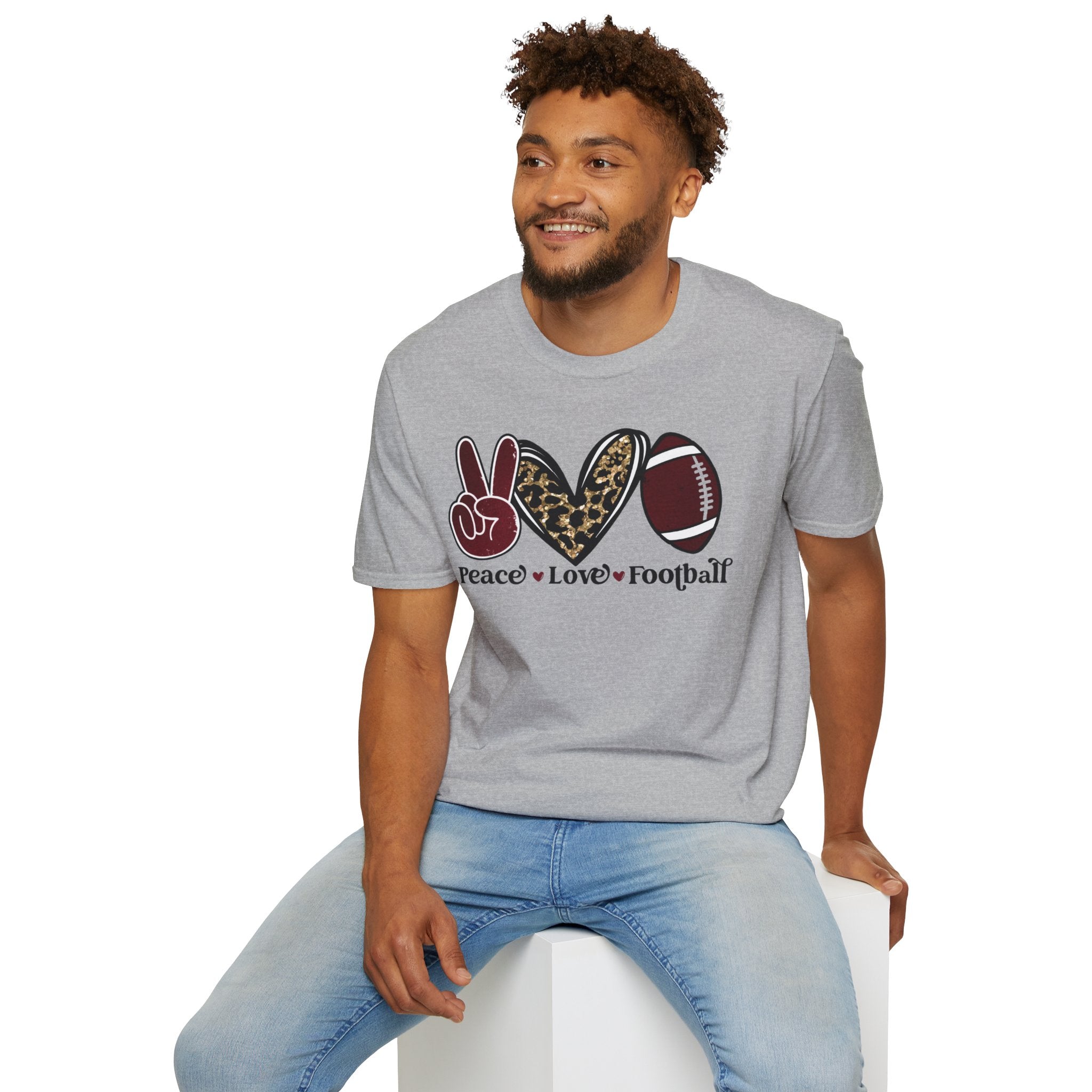 Peace Love Football T-Shirt — Leopard Accent Football Fan Tee