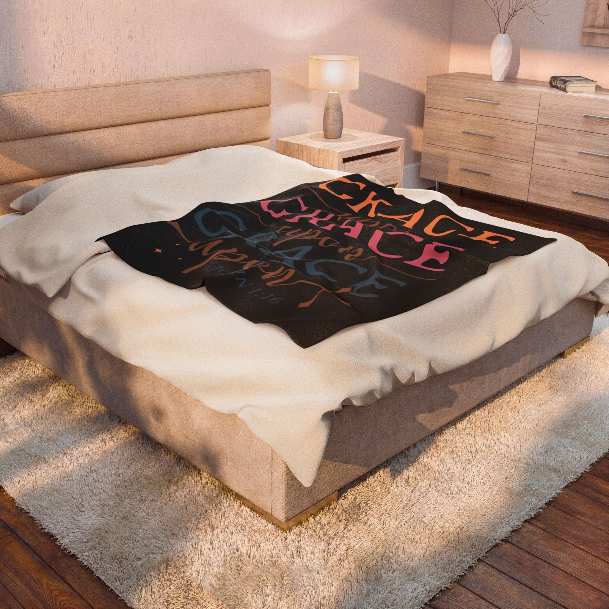 Velveteen Blanket — "Grace Upon Grace" Christian Throw (John 1:16)