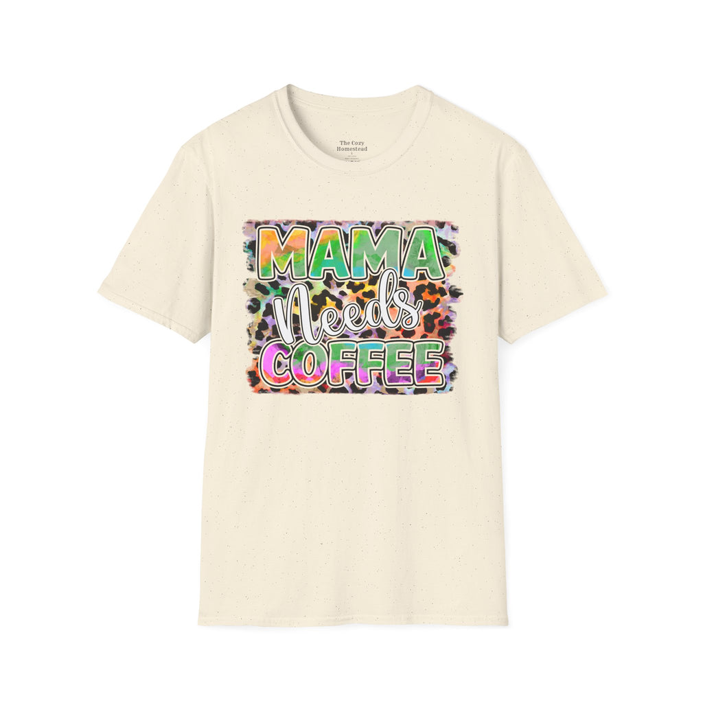 Mama Needs Coffee T-Shirt — Colorful Leopard Print Mom Coffee Tee